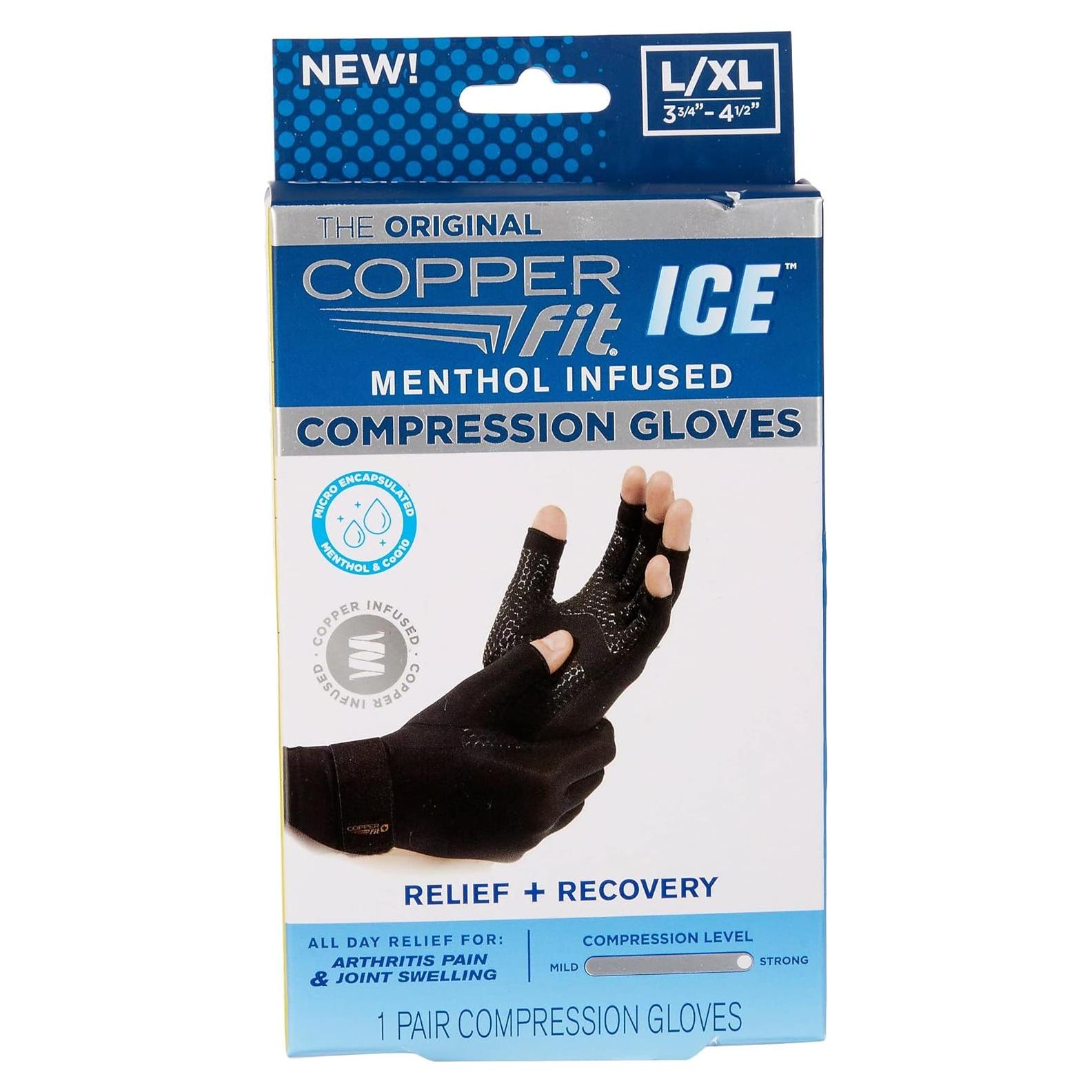 Guantes de Compresión Copper Fit ICE con Mentol Negro Grande/X-Grande