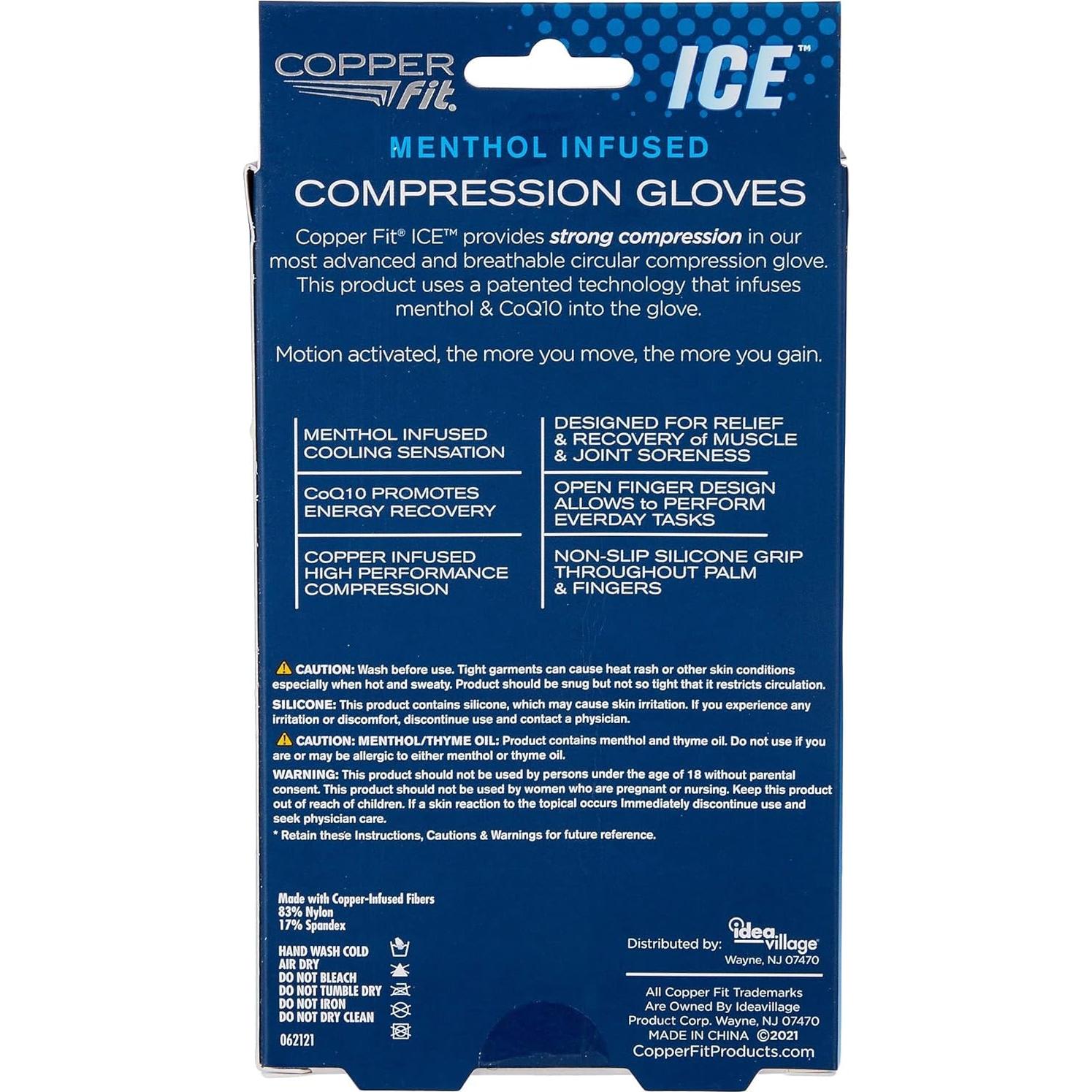 Guantes de Compresión Copper Fit ICE con Mentol Negro Grande/X-Grande