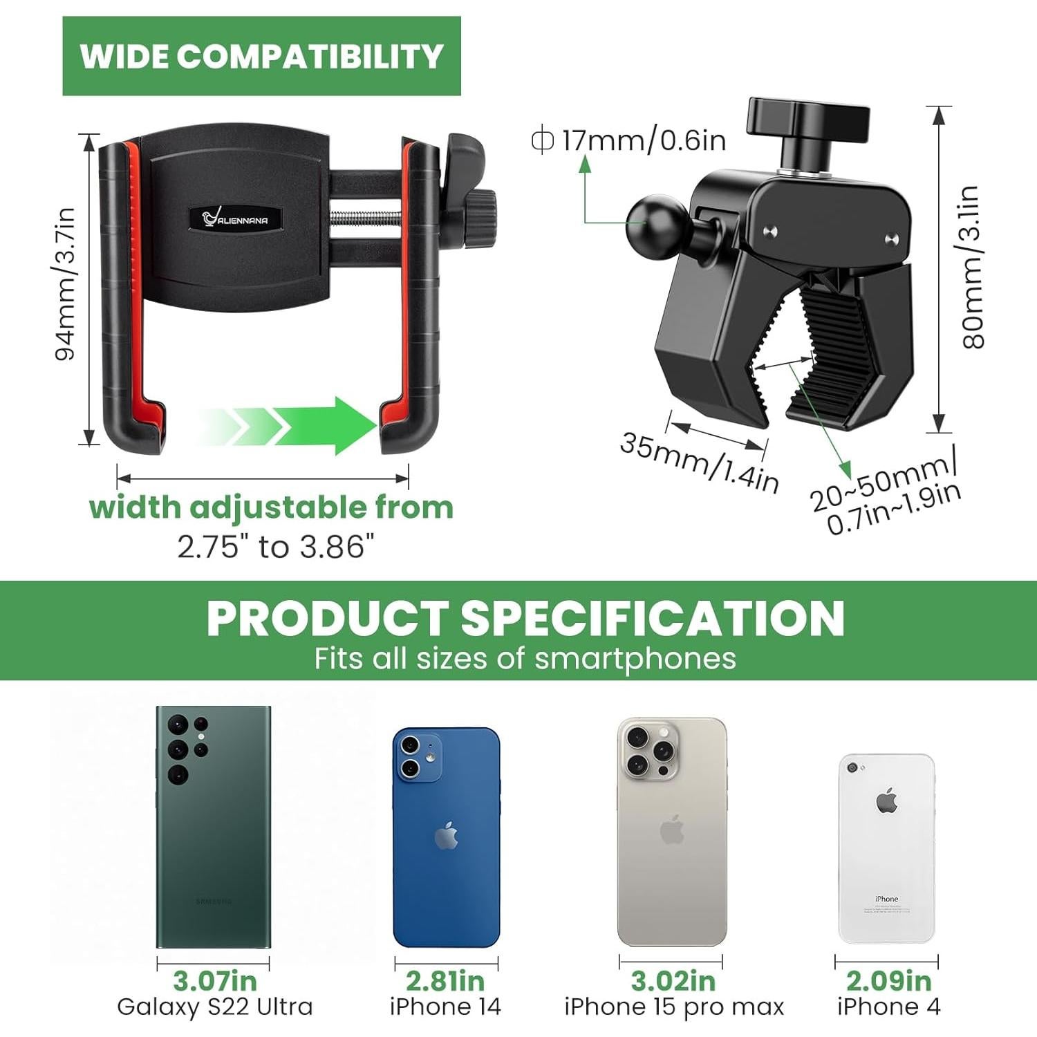 Soporte para Teléfono de Carrito de Golf Aliennana 360° Ajustable