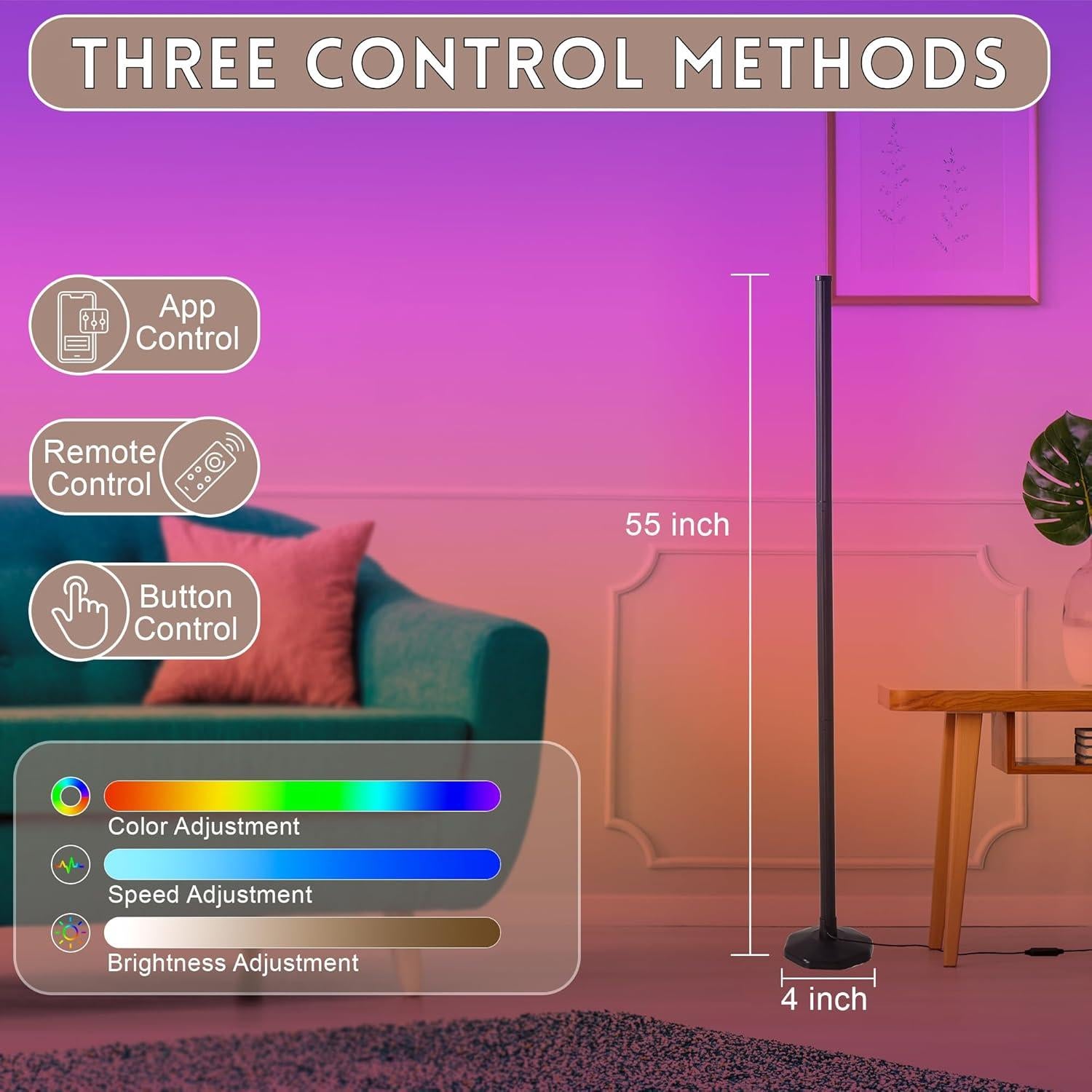 Lámpara de Pie LED RGB MYSFUL 125cm con Control Remoto