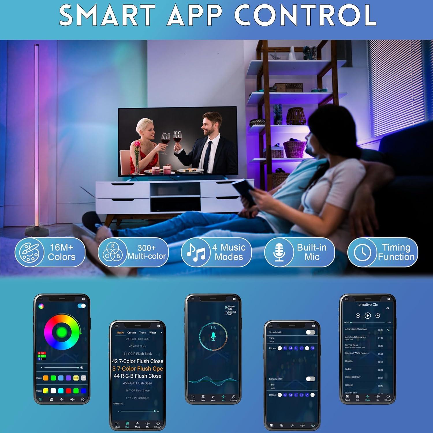 Lámpara de Pie LED RGB MYSFUL 125cm con Control Remoto