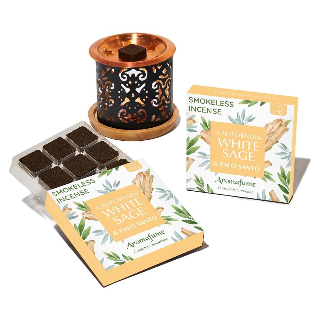 Set de Incienso Aromafume Salvia Blanca y Palo Santo con Quemador