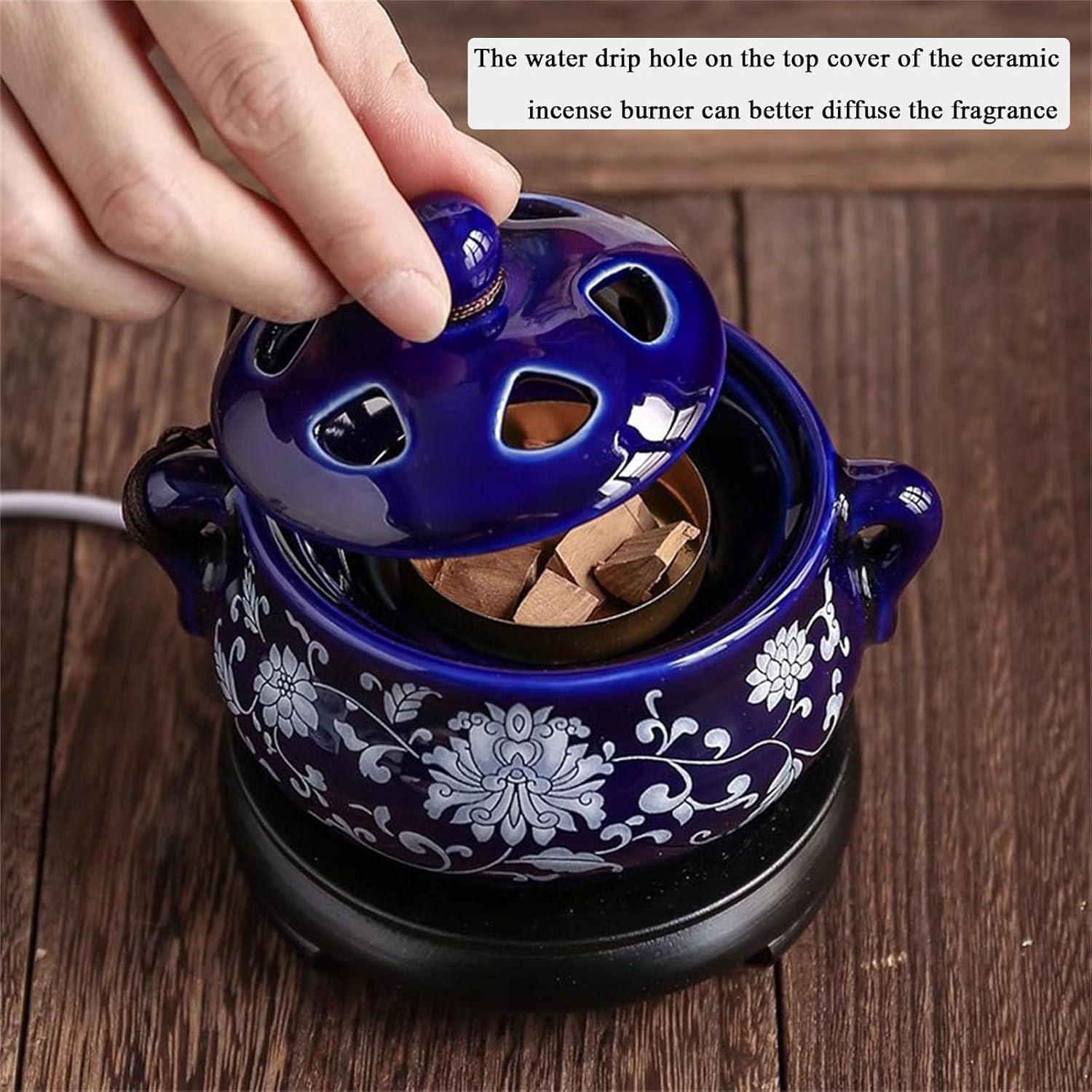 Quemador de Incienso Eléctrico PmHaurient Cerámica 110V Azul Blanco