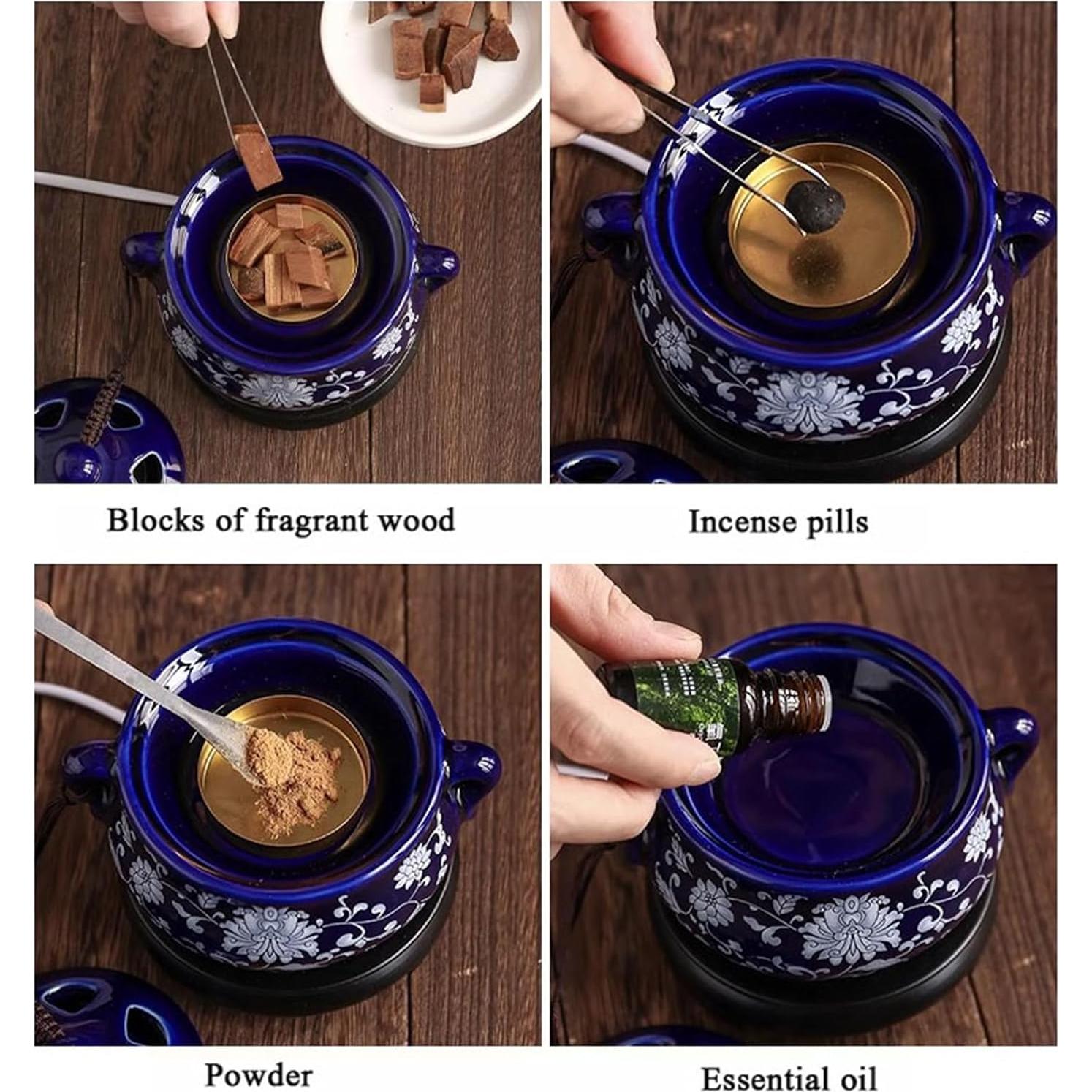 Quemador de Incienso Eléctrico PmHaurient Cerámica 110V Azul Blanco