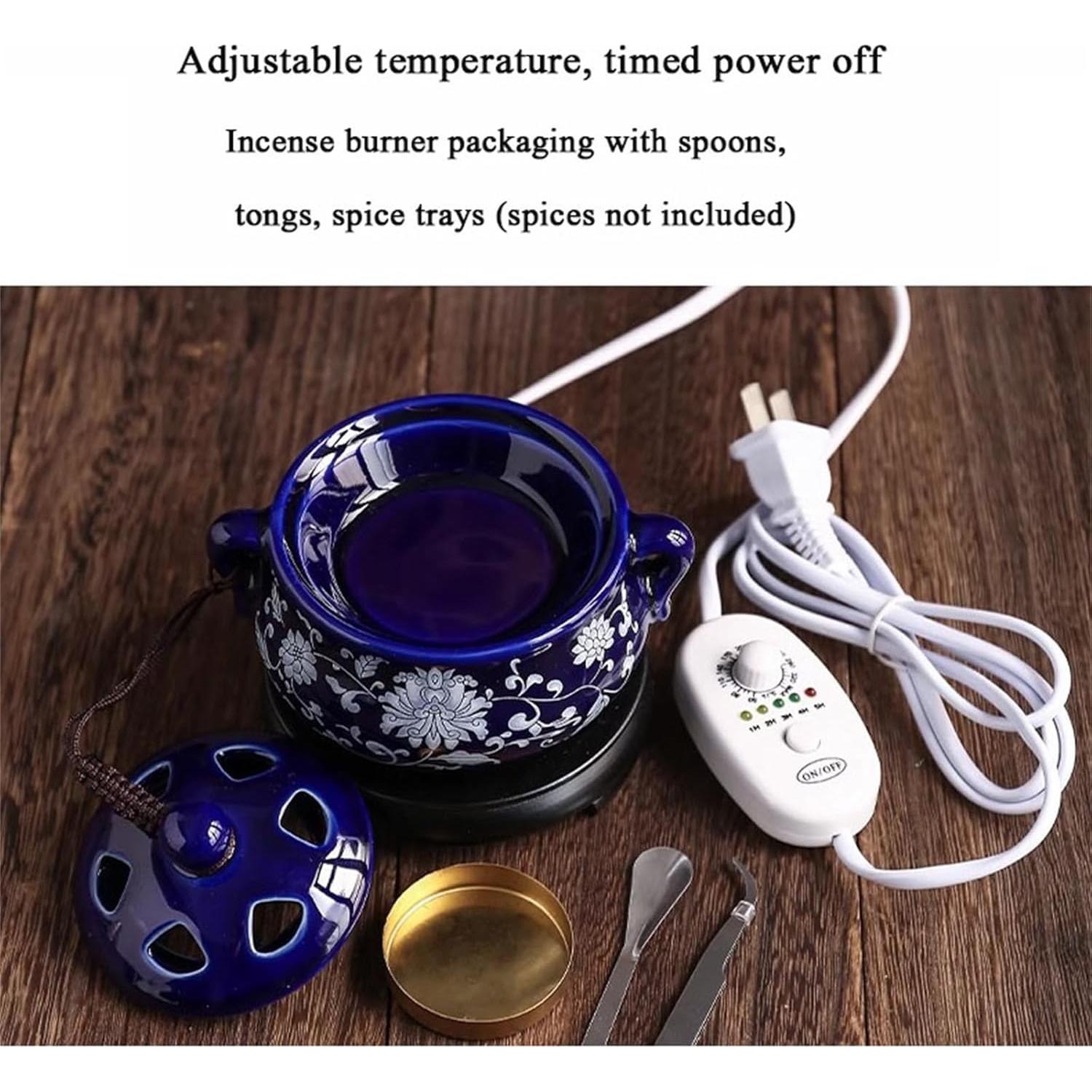 Quemador de Incienso Eléctrico PmHaurient Cerámica 110V Azul Blanco