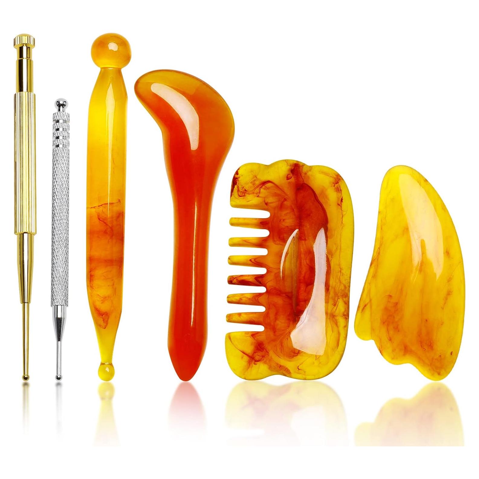 Kit de Masaje Facial 6 Piezas Qoyapow - Gua Sha y Acupuntura