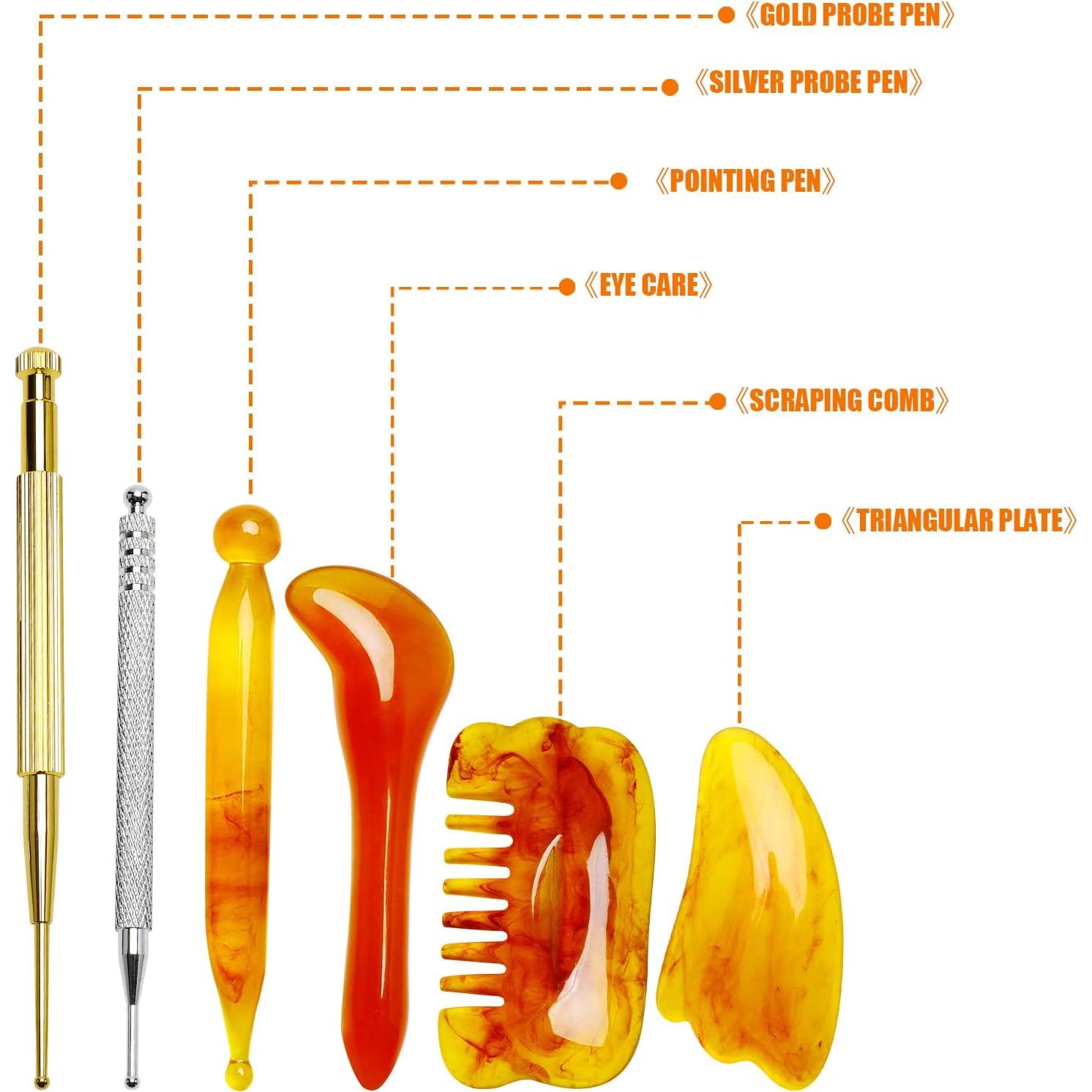 Kit de Masaje Facial 6 Piezas Qoyapow - Gua Sha y Acupuntura