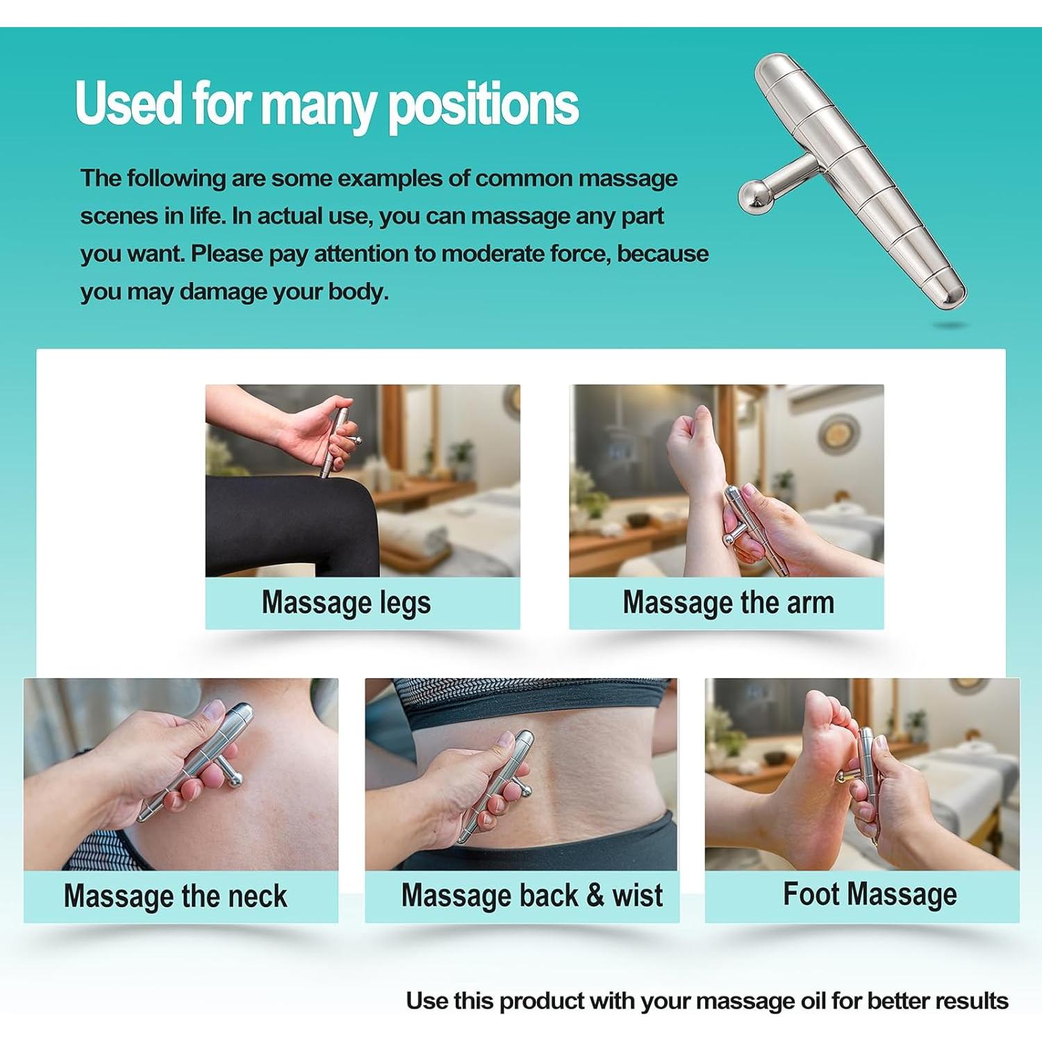 Herramienta de Masaje T-Bar Acero Inoxidable XQDUPDA 15.5cm