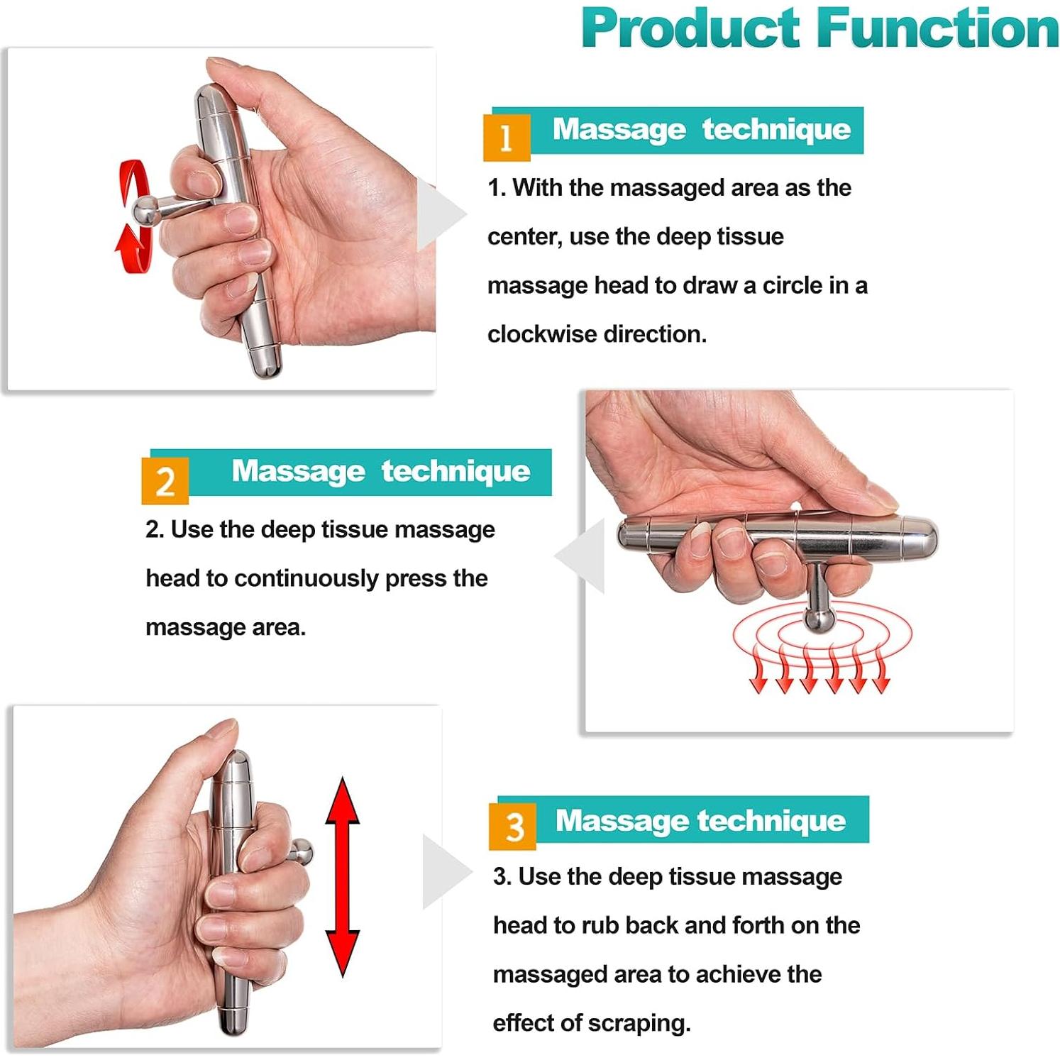 Herramienta de Masaje T-Bar Acero Inoxidable XQDUPDA 15.5cm