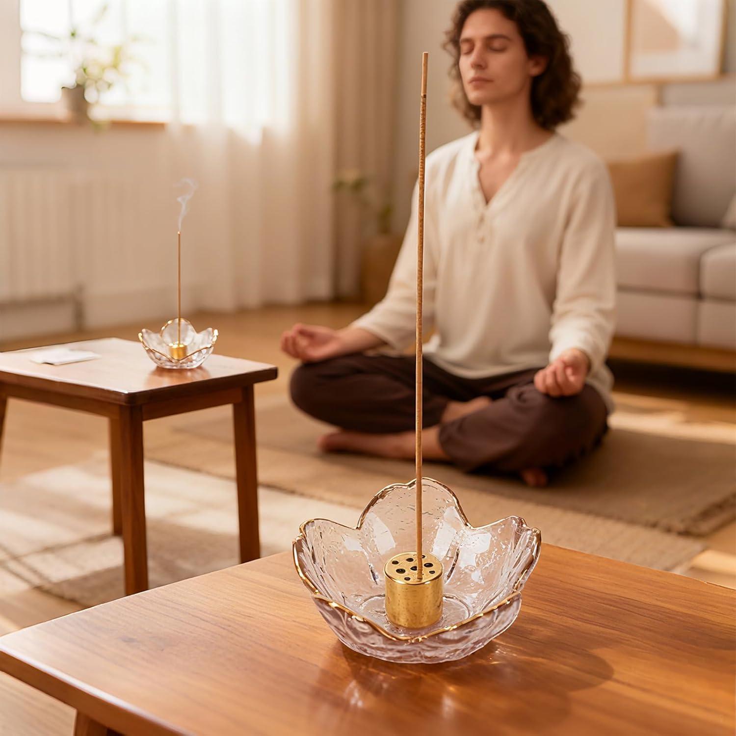 Soporte de Incienso SEIBER de Vidrio y Latón Rosa 9 Agujeros