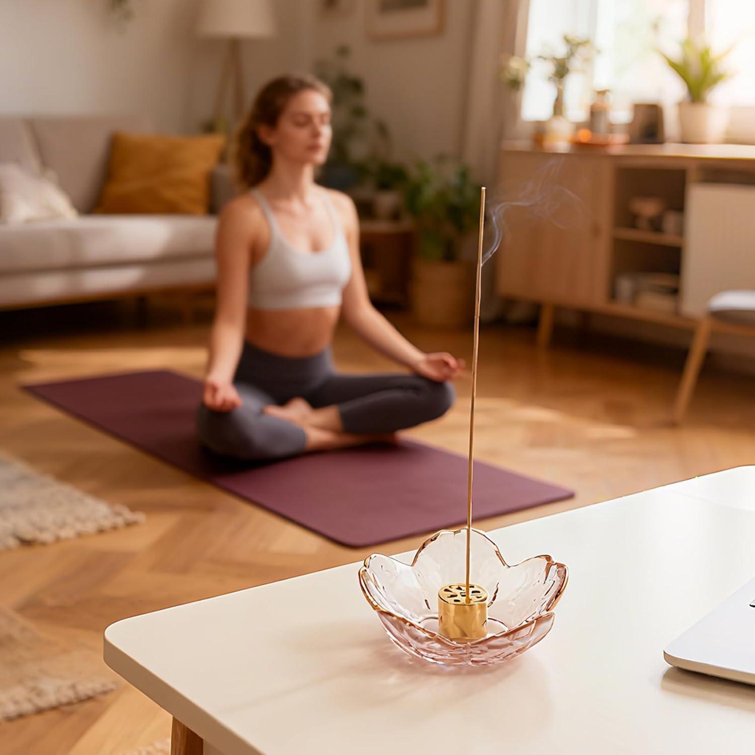 Soporte de Incienso SEIBER de Vidrio y Latón Rosa 9 Agujeros