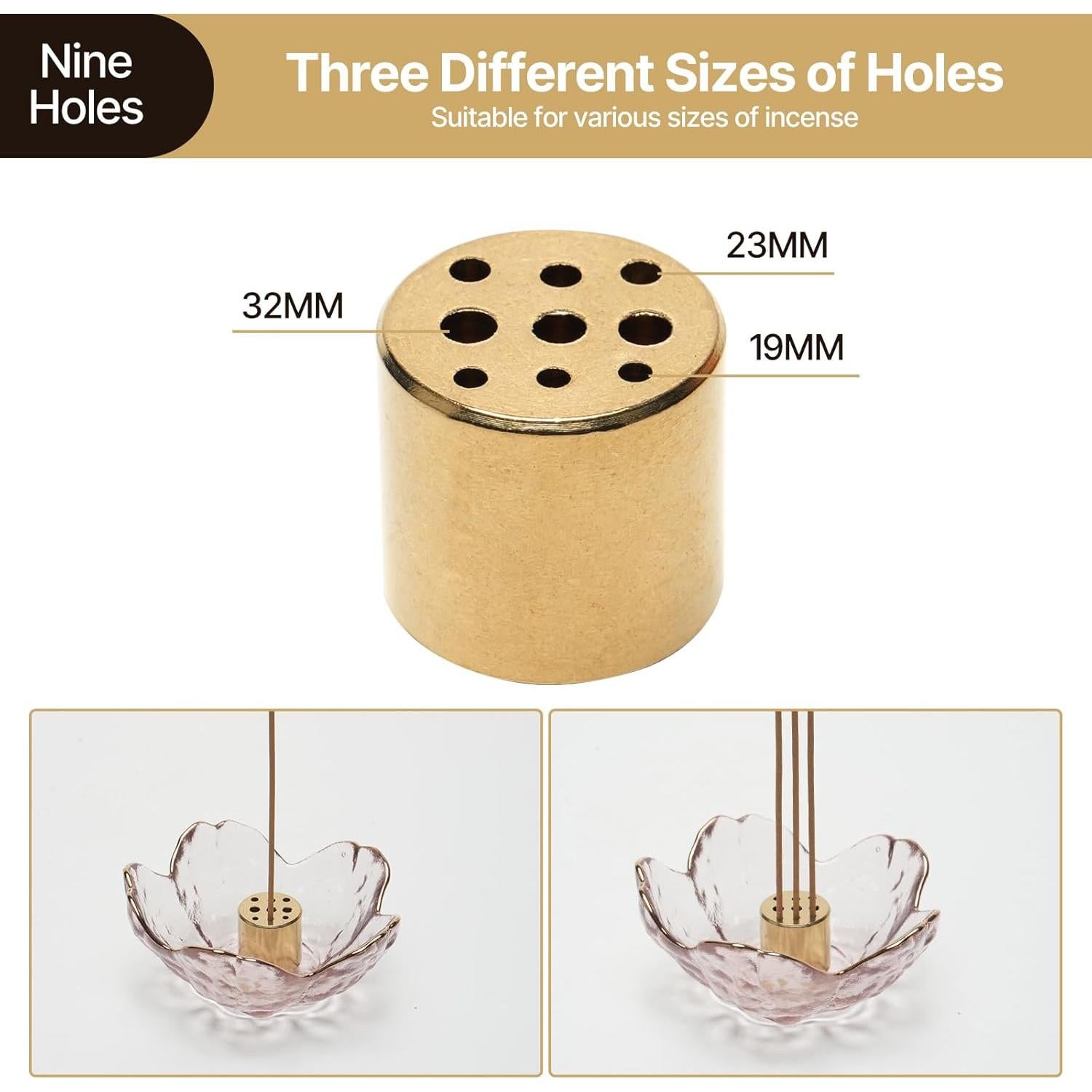 Soporte de Incienso SEIBER de Vidrio y Latón Rosa 9 Agujeros