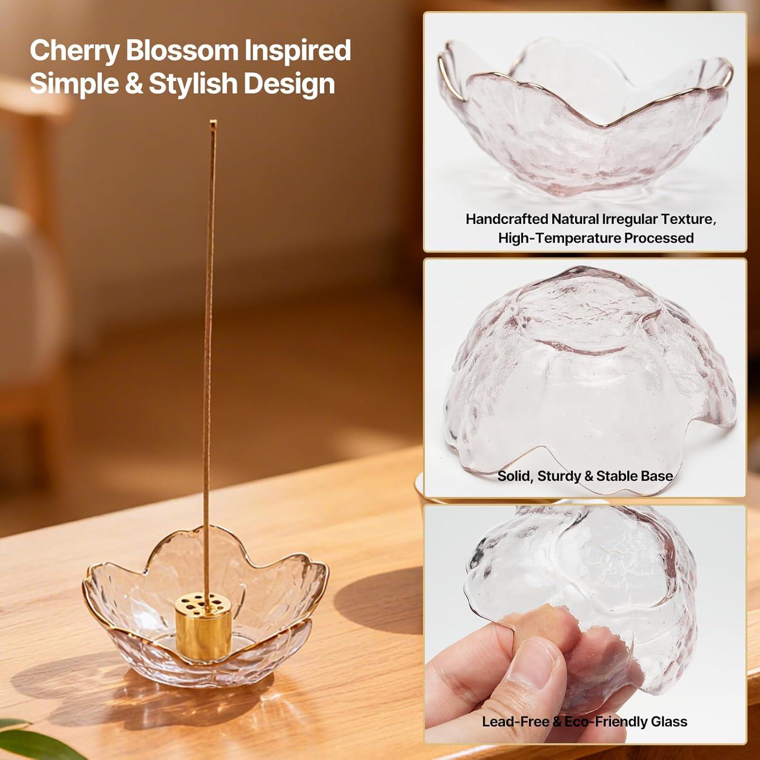 Soporte de Incienso SEIBER de Vidrio y Latón Rosa 9 Agujeros