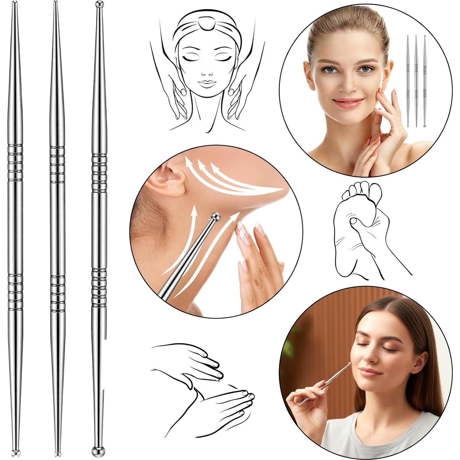 Set 3 Bolígrafos de Acupuntura YBEATY Doble Cabeza Acero Inoxidable