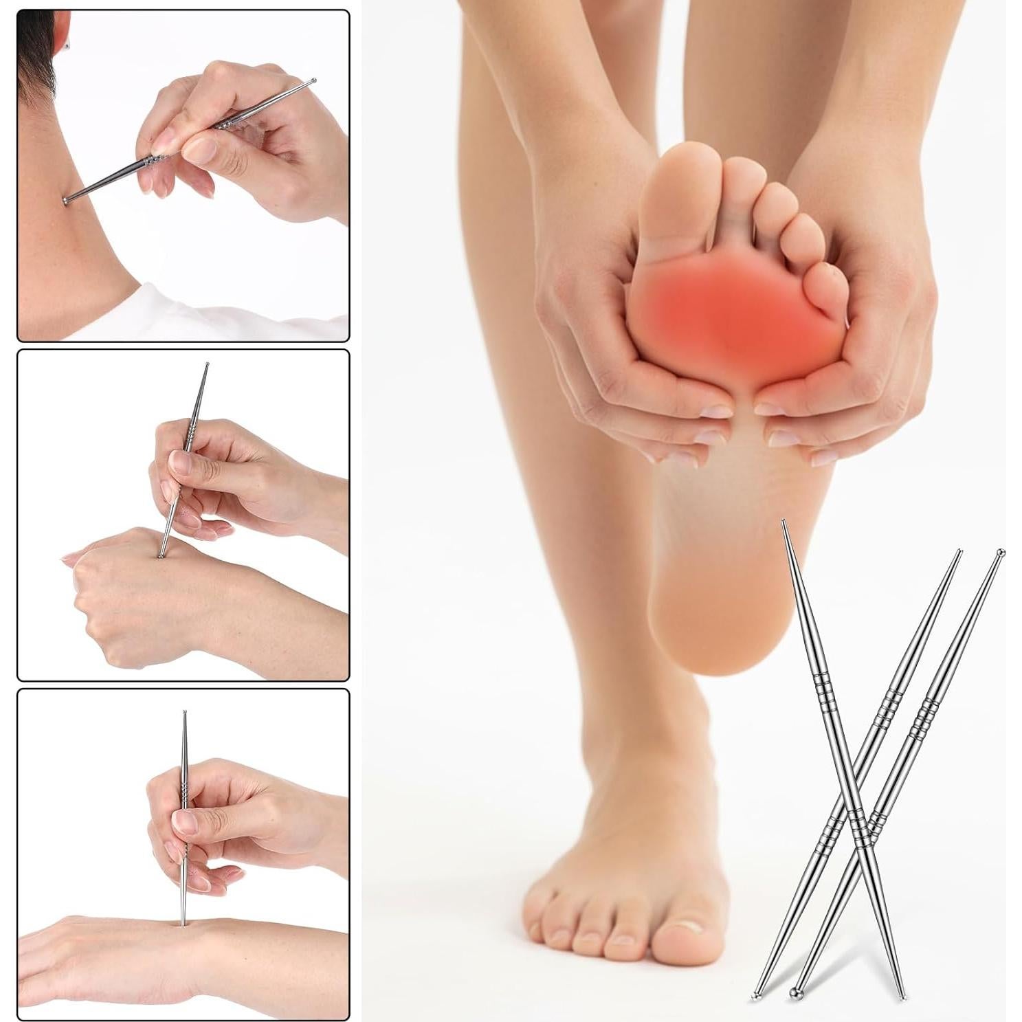 Set 3 Bolígrafos de Acupuntura YBEATY Doble Cabeza Acero Inoxidable