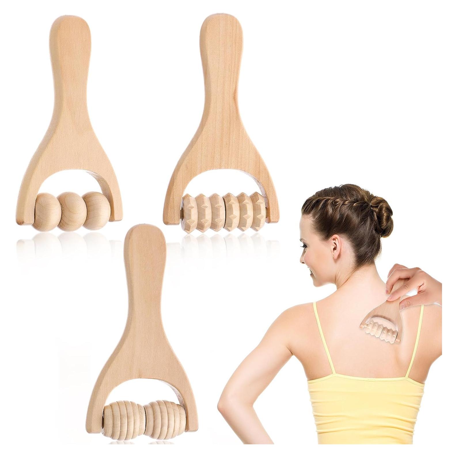 Juego de 3 Rodillos de Masaje de Madera Abeillo 24cm
