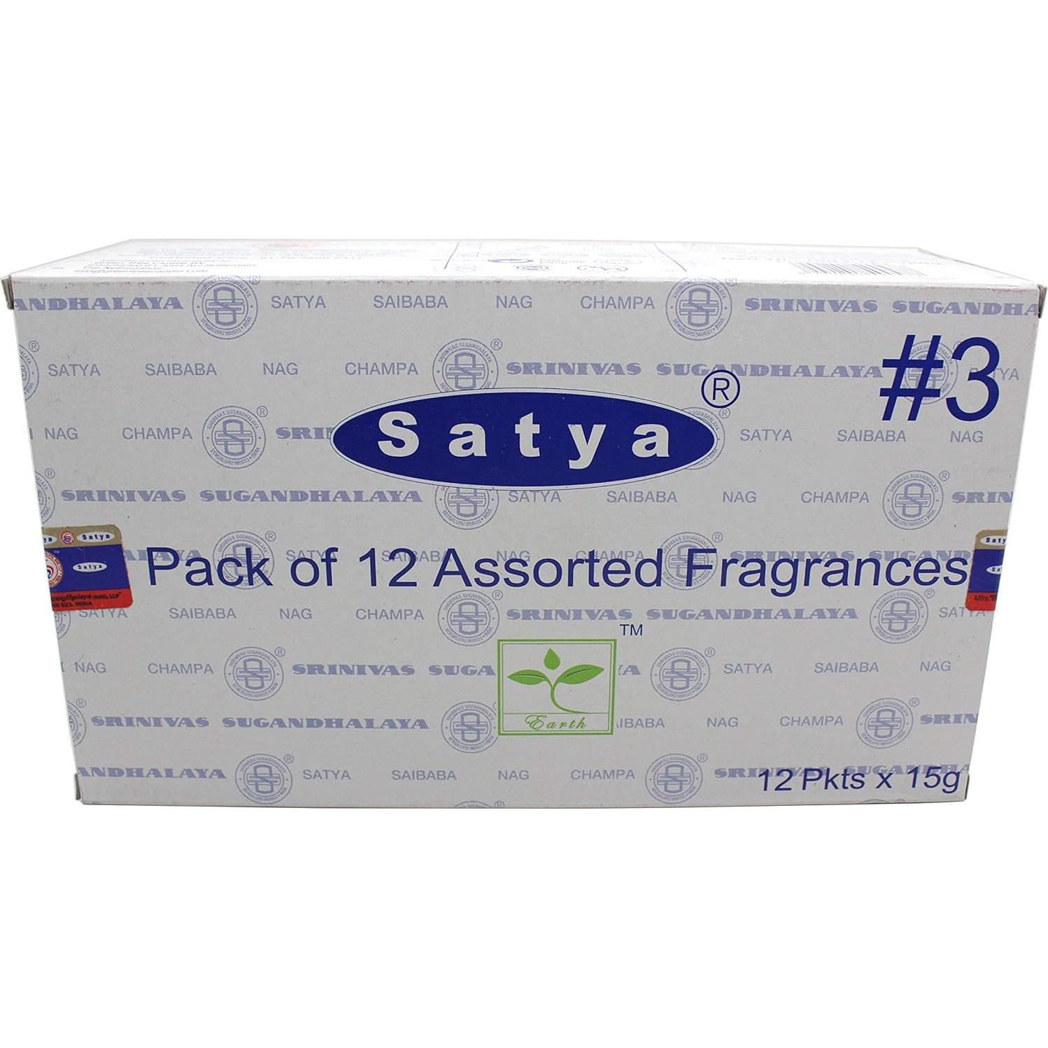 Varitas de Incienso Satya - Paquete de 12 Aromas Tradicionales