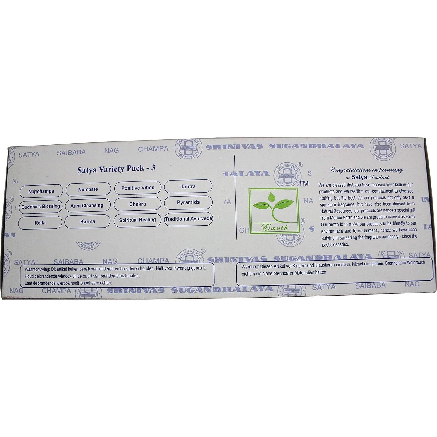 Varitas de Incienso Satya - Paquete de 12 Aromas Tradicionales