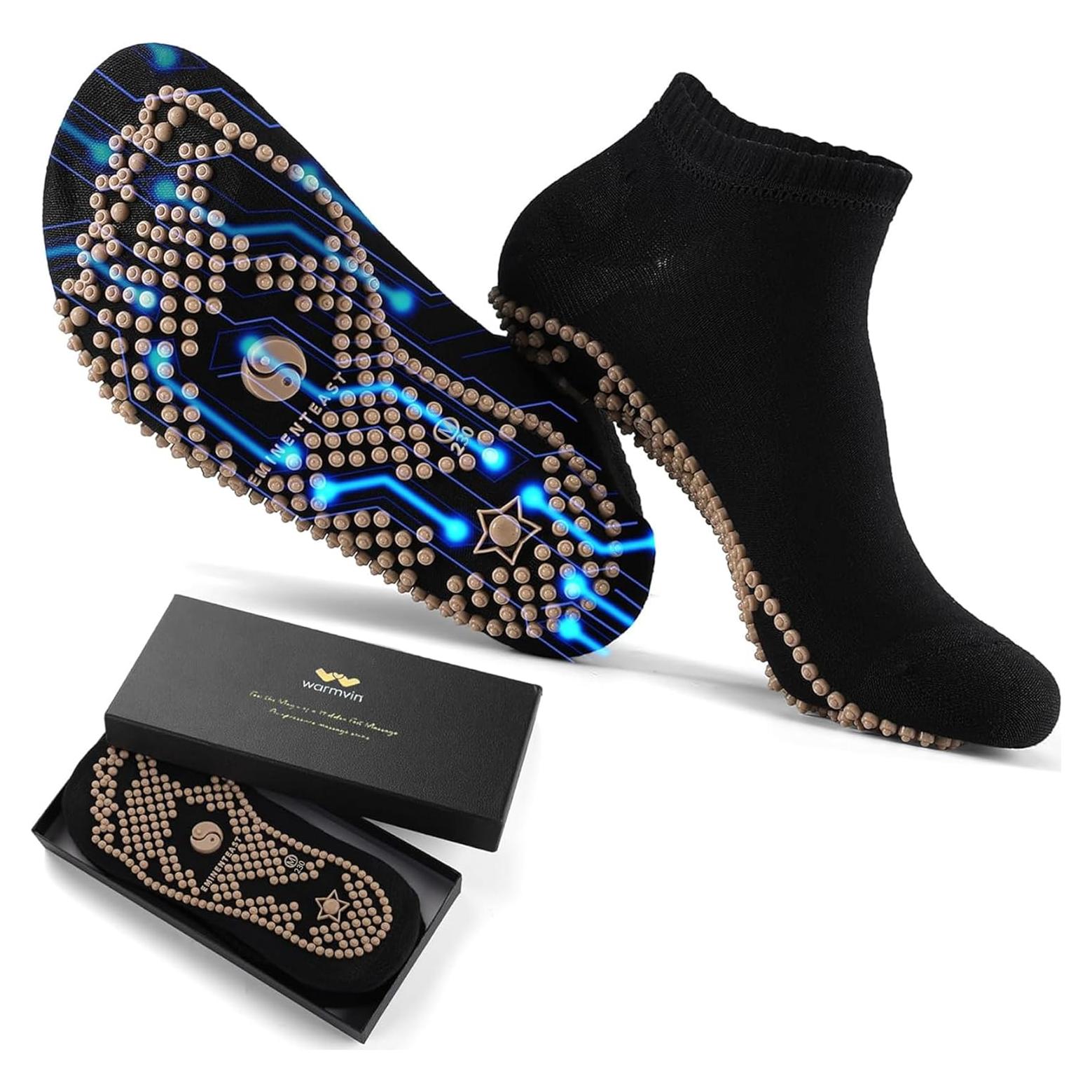 Calcetines de Acupresión WARMVIN Masaje Reflexología Negro 9-10