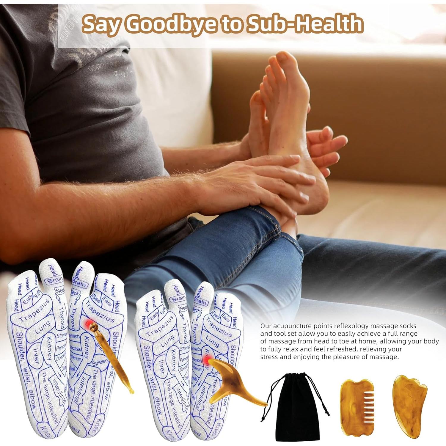 Calcetines de Reflexología KJMYYX con Herramientas de Acupresión - 2 Pares