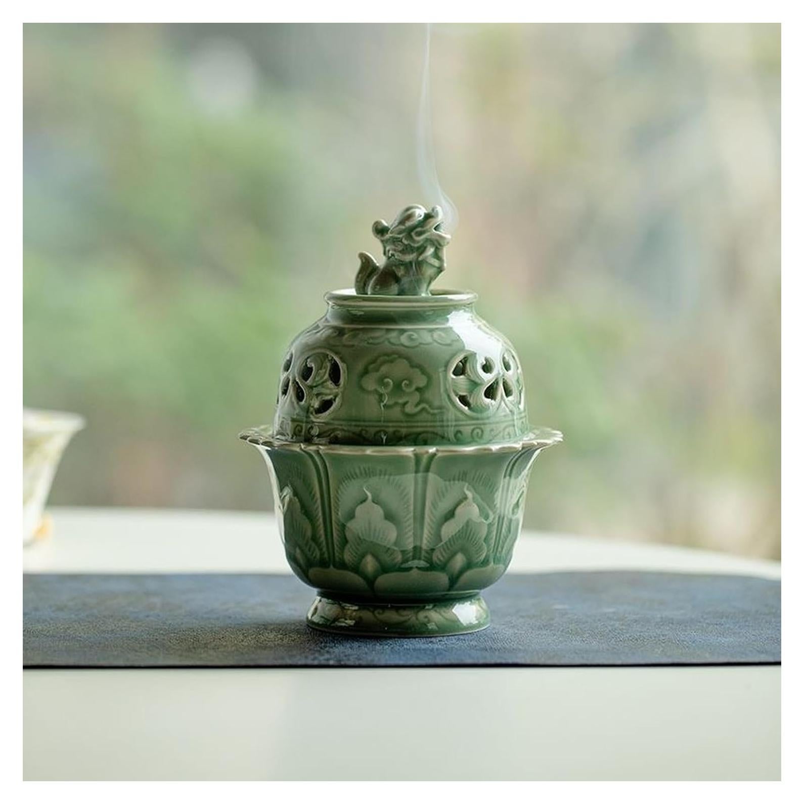 Quemador de Incienso Chino Hermit Life Celadón Verde 15cm