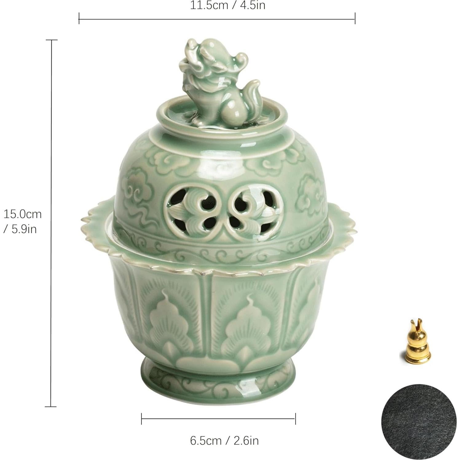 Quemador de Incienso Chino Hermit Life Celadón Verde 15cm