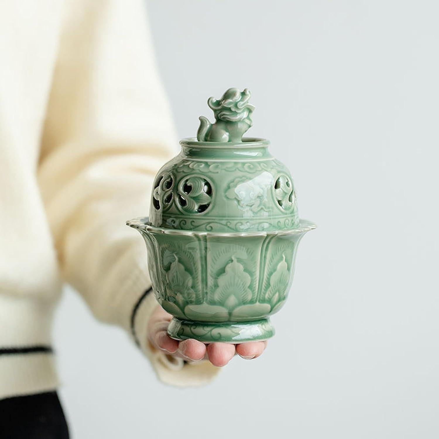 Quemador de Incienso Chino Hermit Life Celadón Verde 15cm