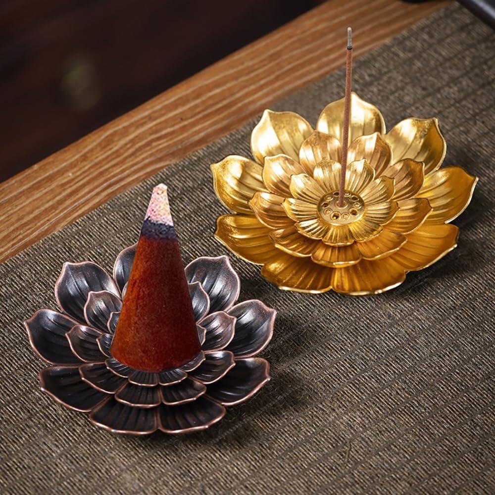 Soporte de Incienso Vamotto Loto Bronce 2 Piezas Multifuncional