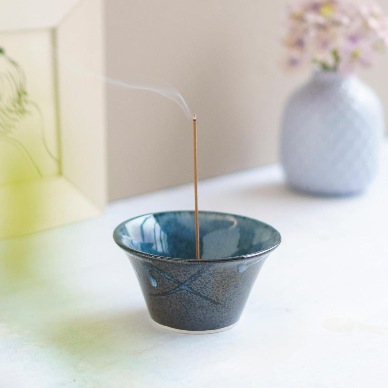 Soporte de Incienso Cerámica Asayu Japón Cono Negro y Azul