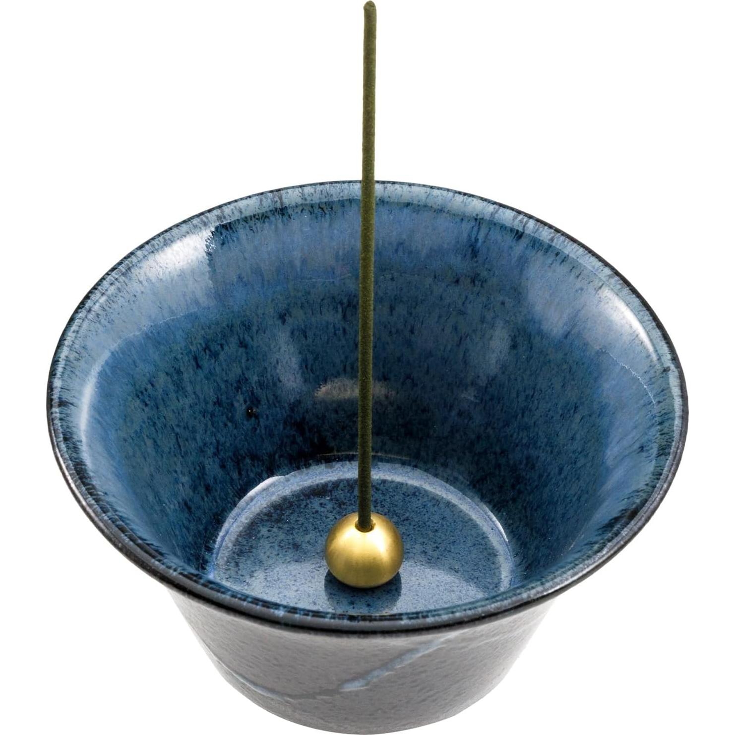 Soporte de Incienso Cerámica Asayu Japón Cono Negro y Azul
