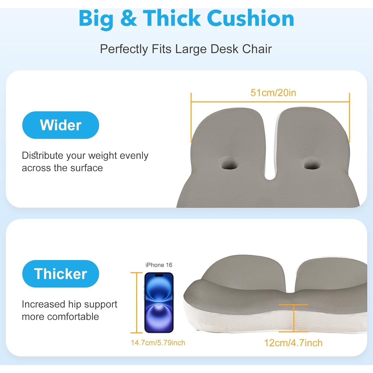 Cojín de Asiento Ergonómico OVRST 42cm Espuma Viscoelástica