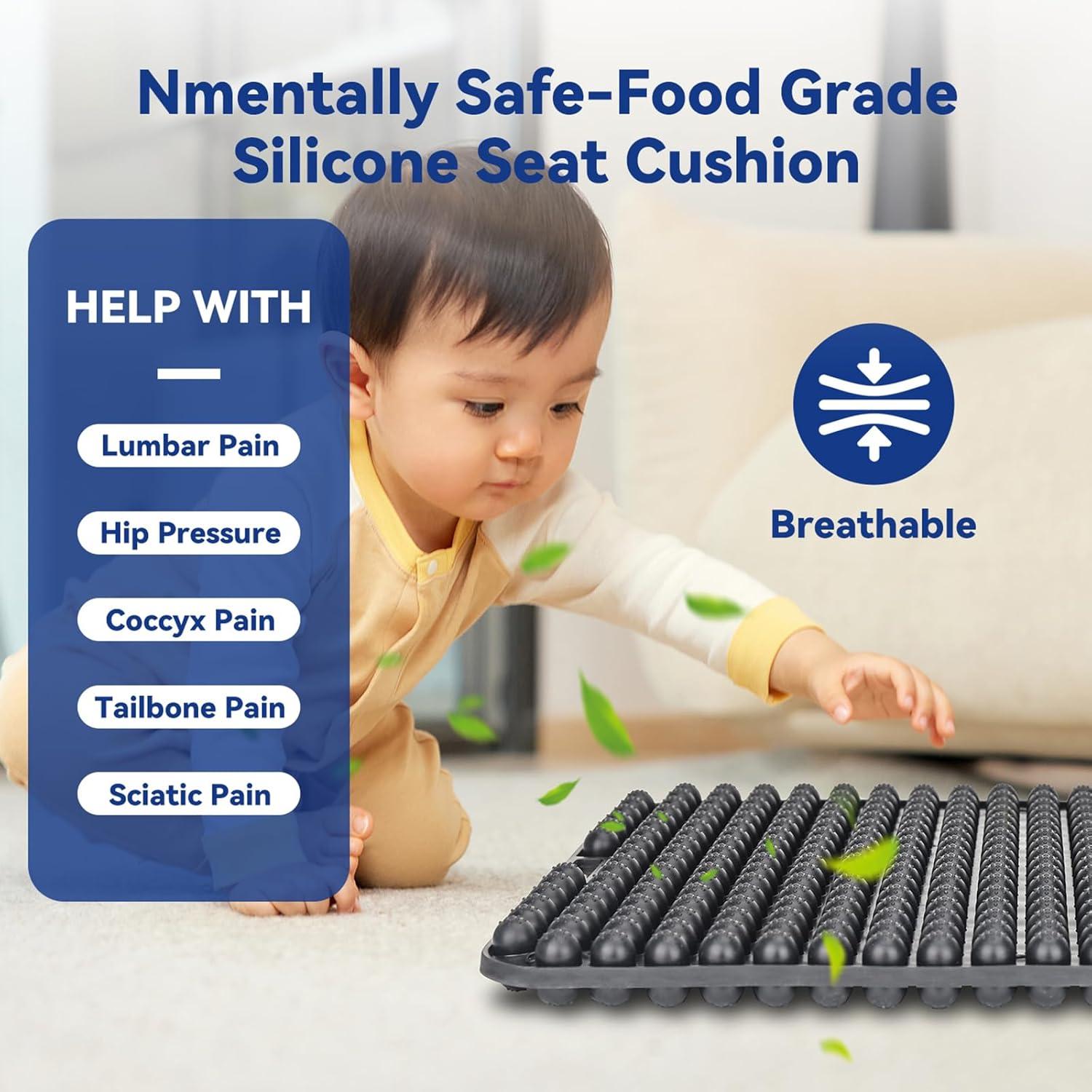 Cojín de Asiento Antideslizante HKDiRedy 43x37 cm Negro