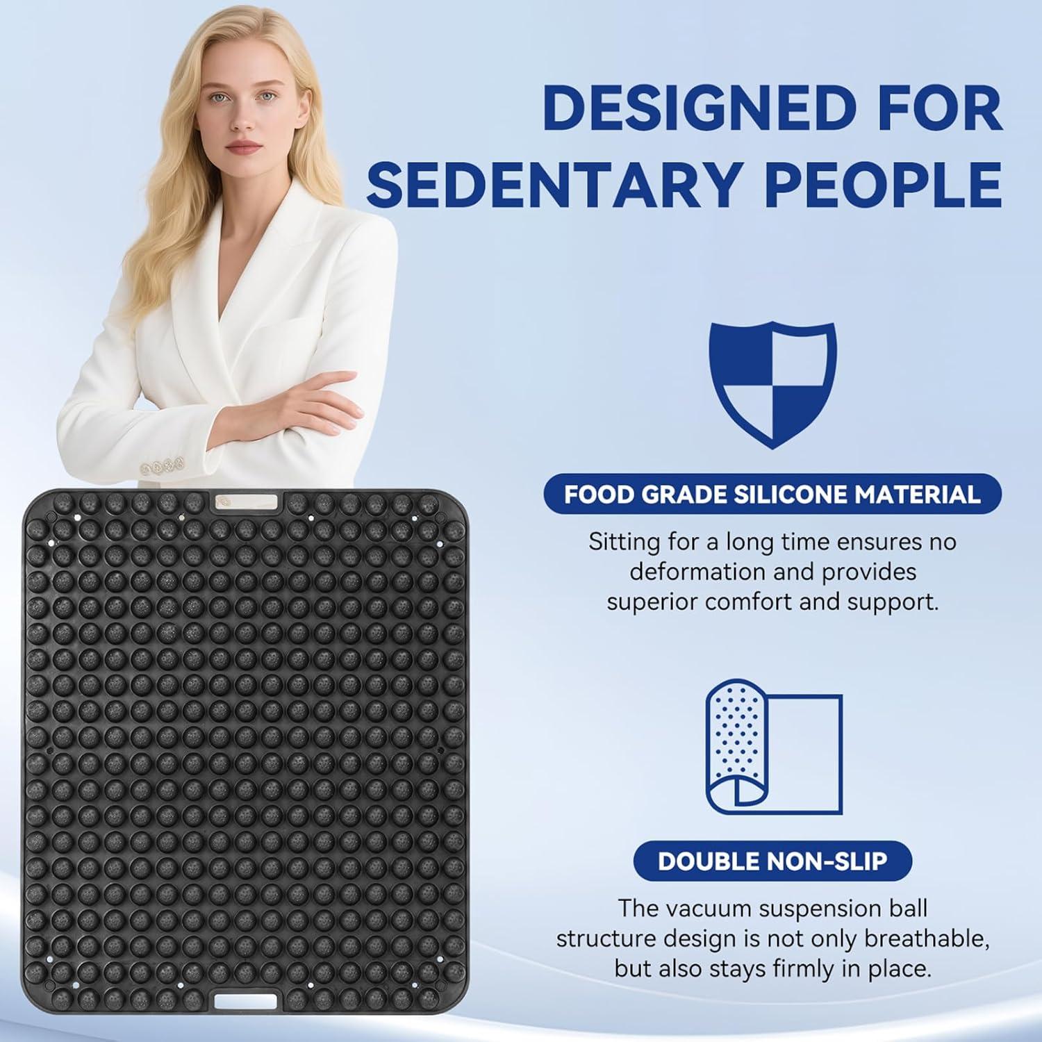 Cojín de Asiento Antideslizante HKDiRedy 43x37 cm Negro