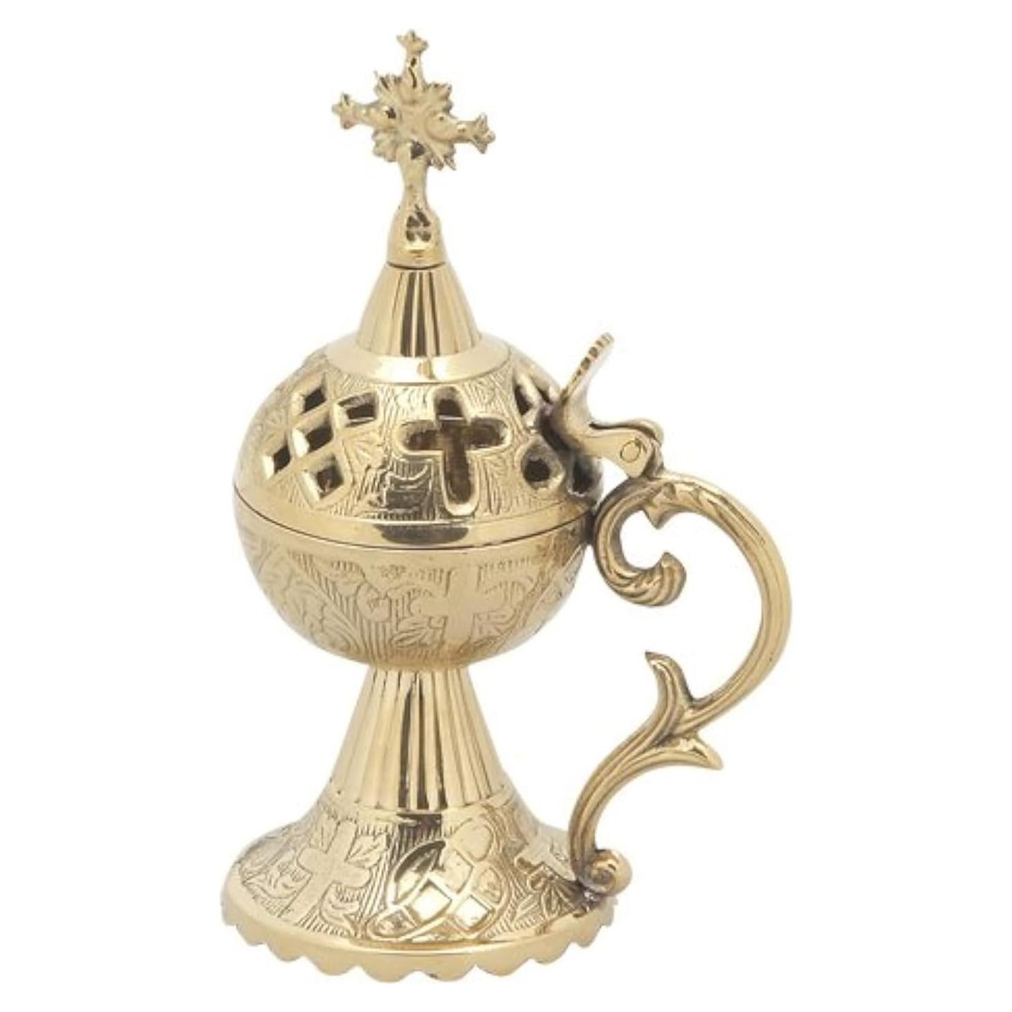Incensario Ortodoxo Cristiano Griego de Bronce 17 cm Dorado