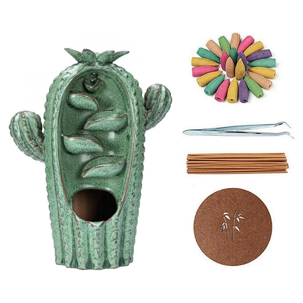 Quemador de Incienso de Retroceso Cactus YYW con 20 Conos