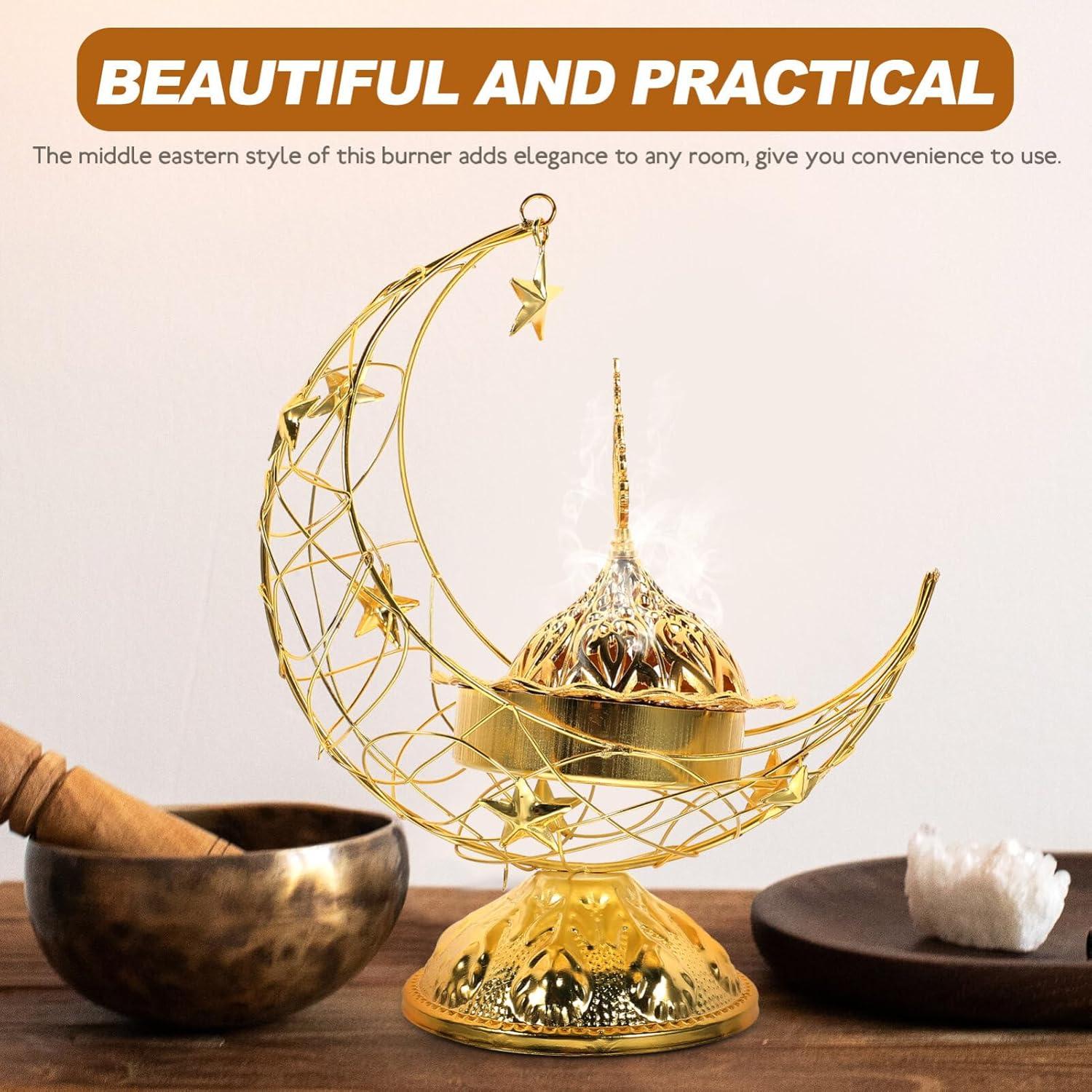 Quemador de Incienso IMIKEYA de Metal Vintage Dorado 15x15cm