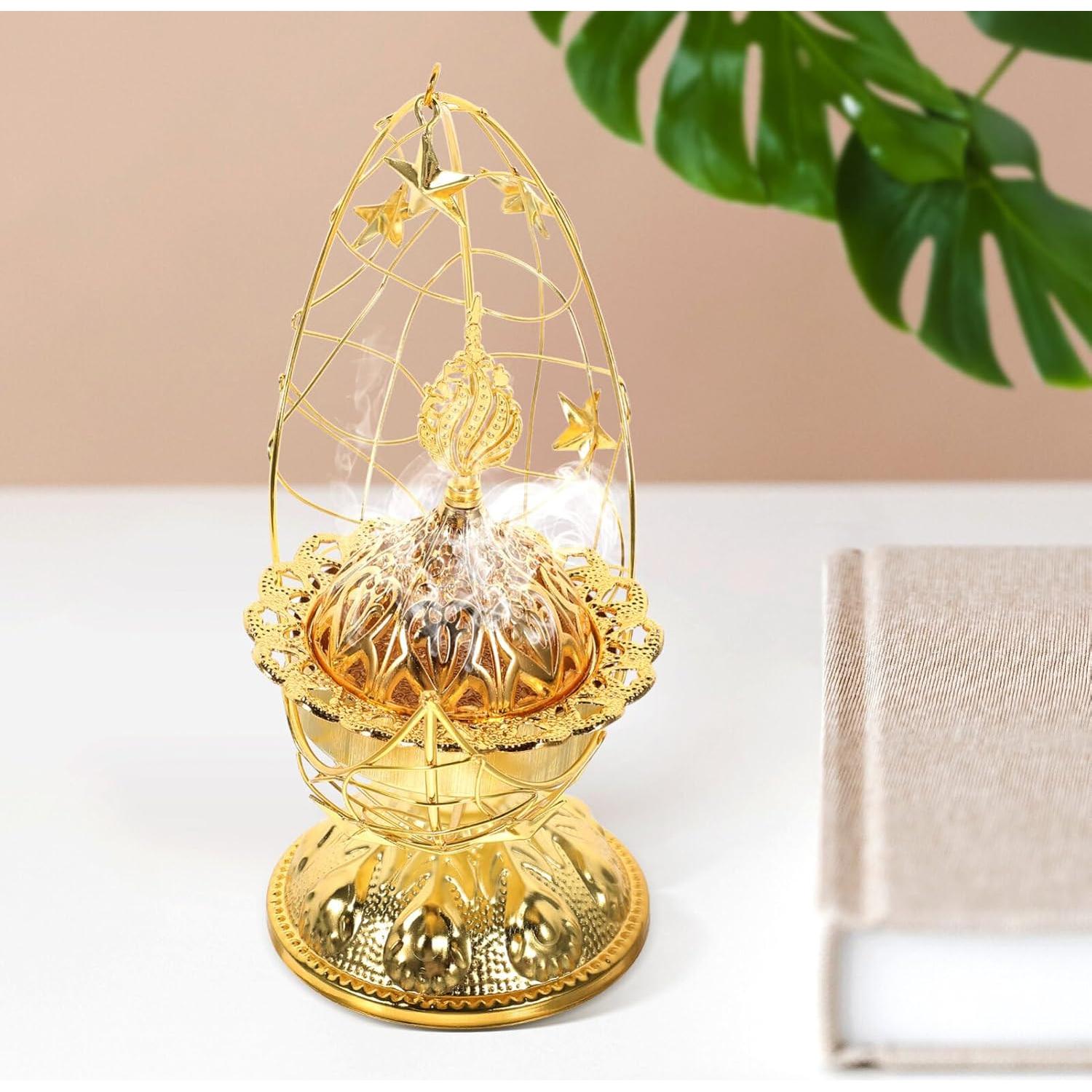 Quemador de Incienso IMIKEYA de Metal Vintage Dorado 15x15cm