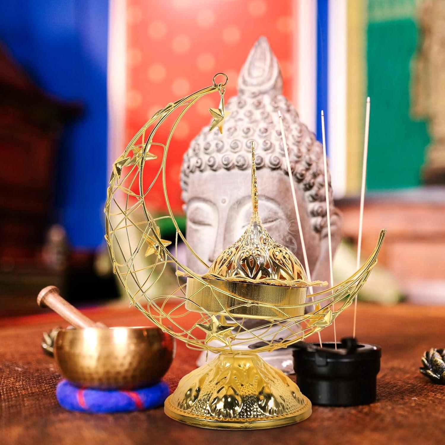 Quemador de Incienso IMIKEYA de Metal Vintage Dorado 15x15cm