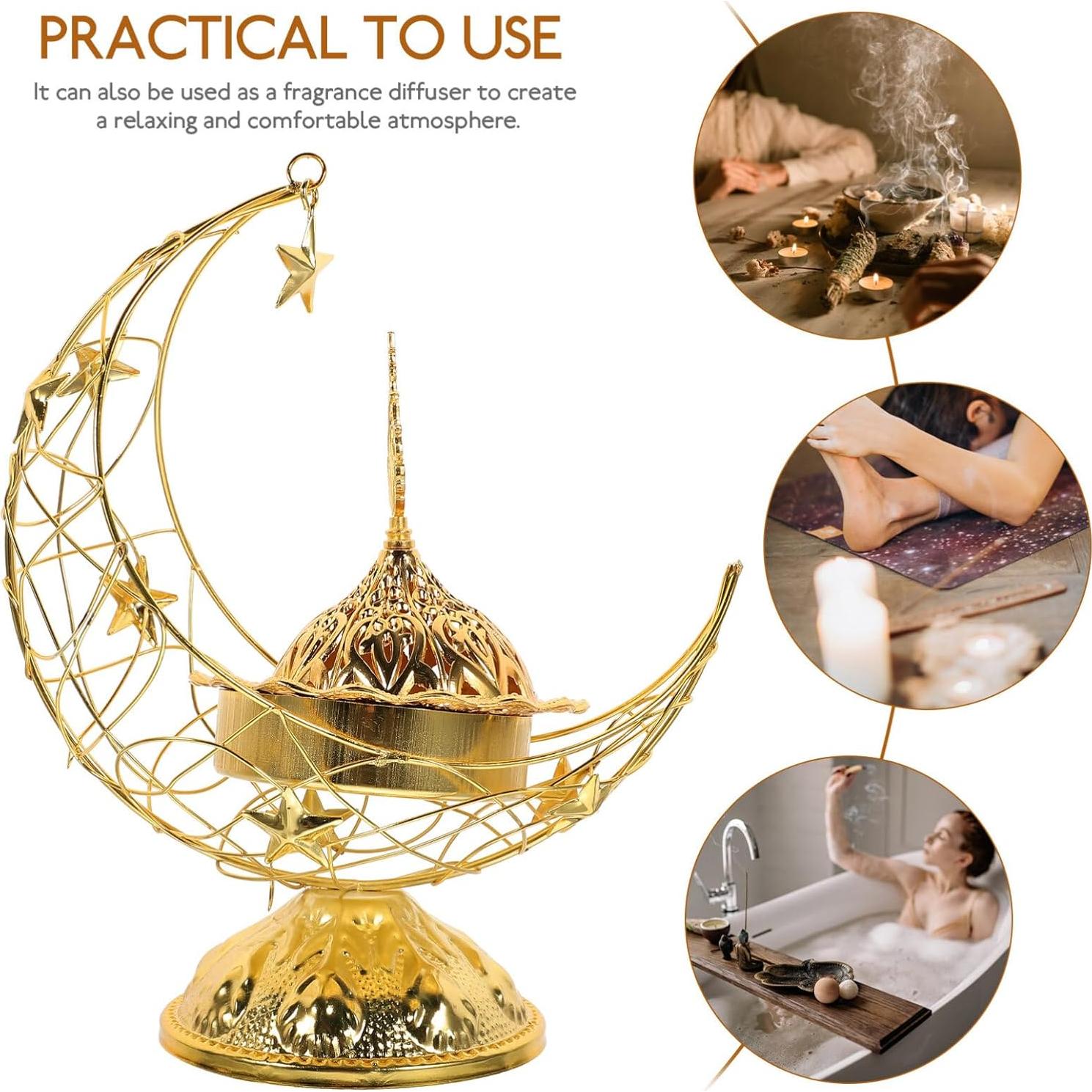 Quemador de Incienso IMIKEYA de Metal Vintage Dorado 15x15cm