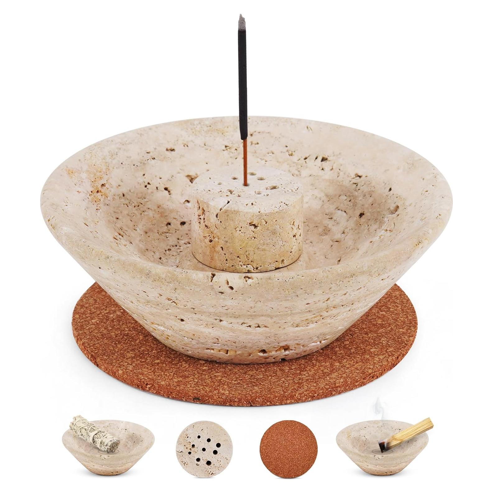 Soporte de Incienso Redondo de Travertino SPESHSTONES 14 cm