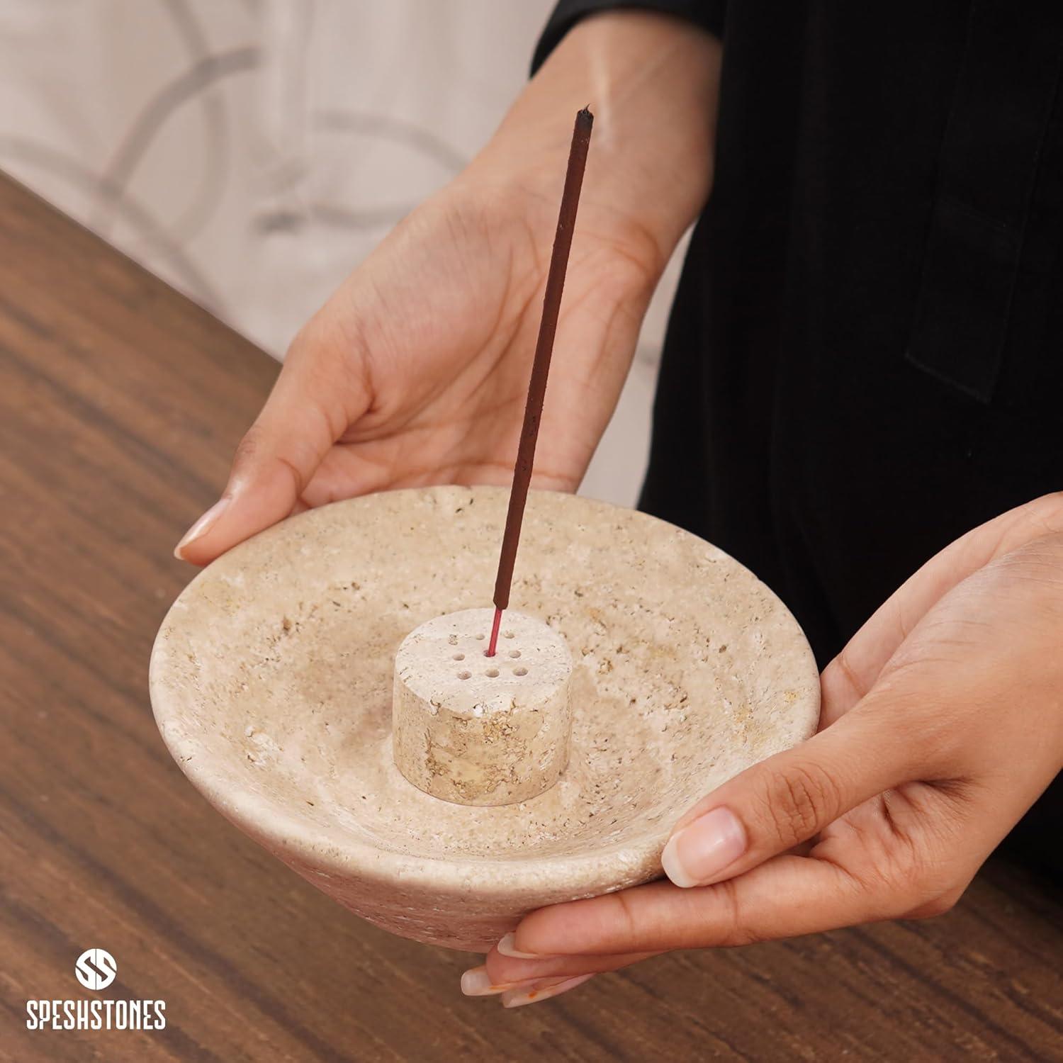 Soporte de Incienso Redondo de Travertino SPESHSTONES 14 cm