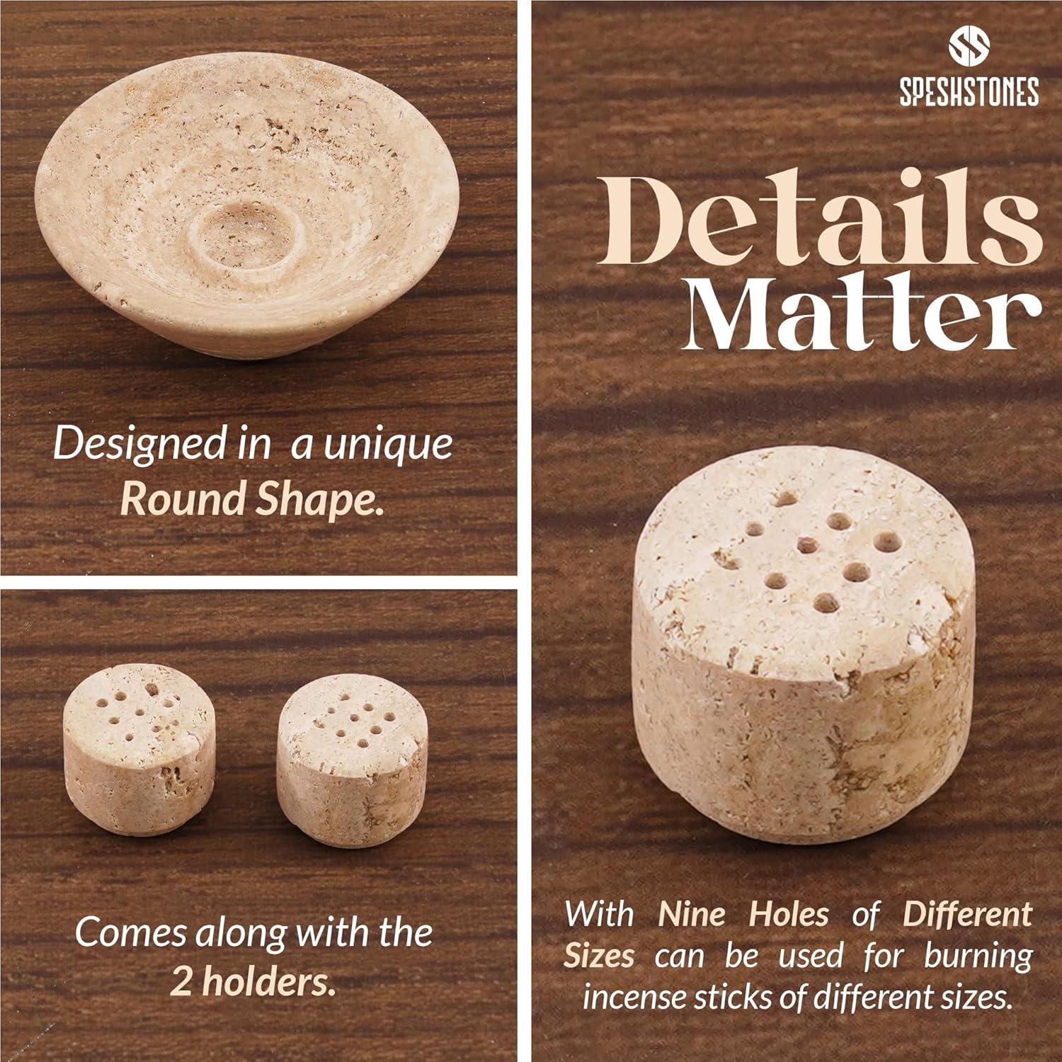 Soporte de Incienso Redondo de Travertino SPESHSTONES 14 cm