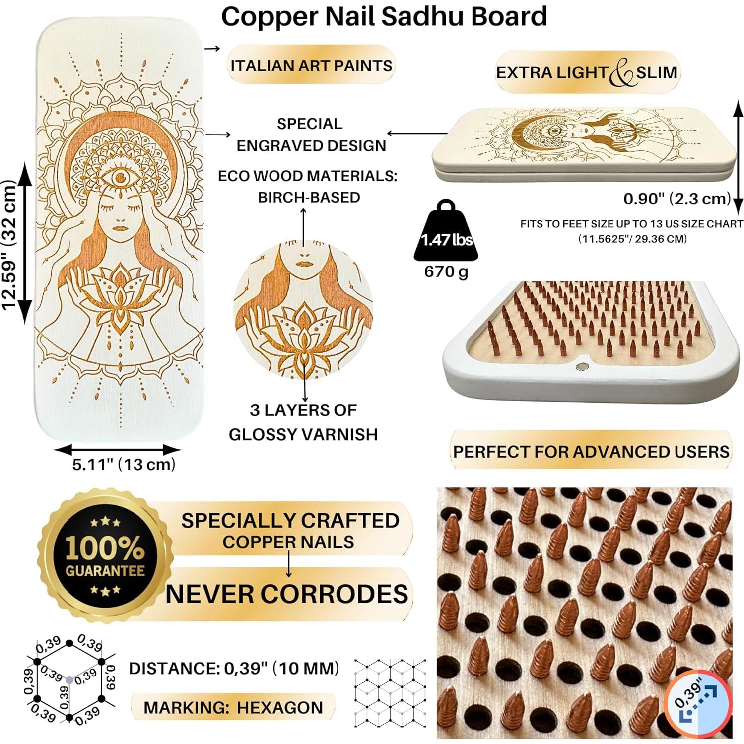 Tablero Sadhu TENGRY con Clavos de Cobre 10 mm - Yoga y Acupresión