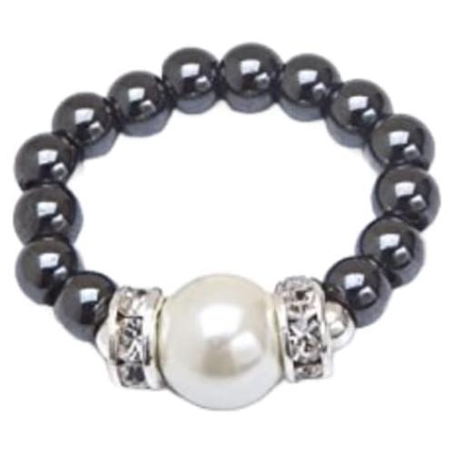 Anillo Magnético de Hematita Negra con Perla Blanca - Unisex