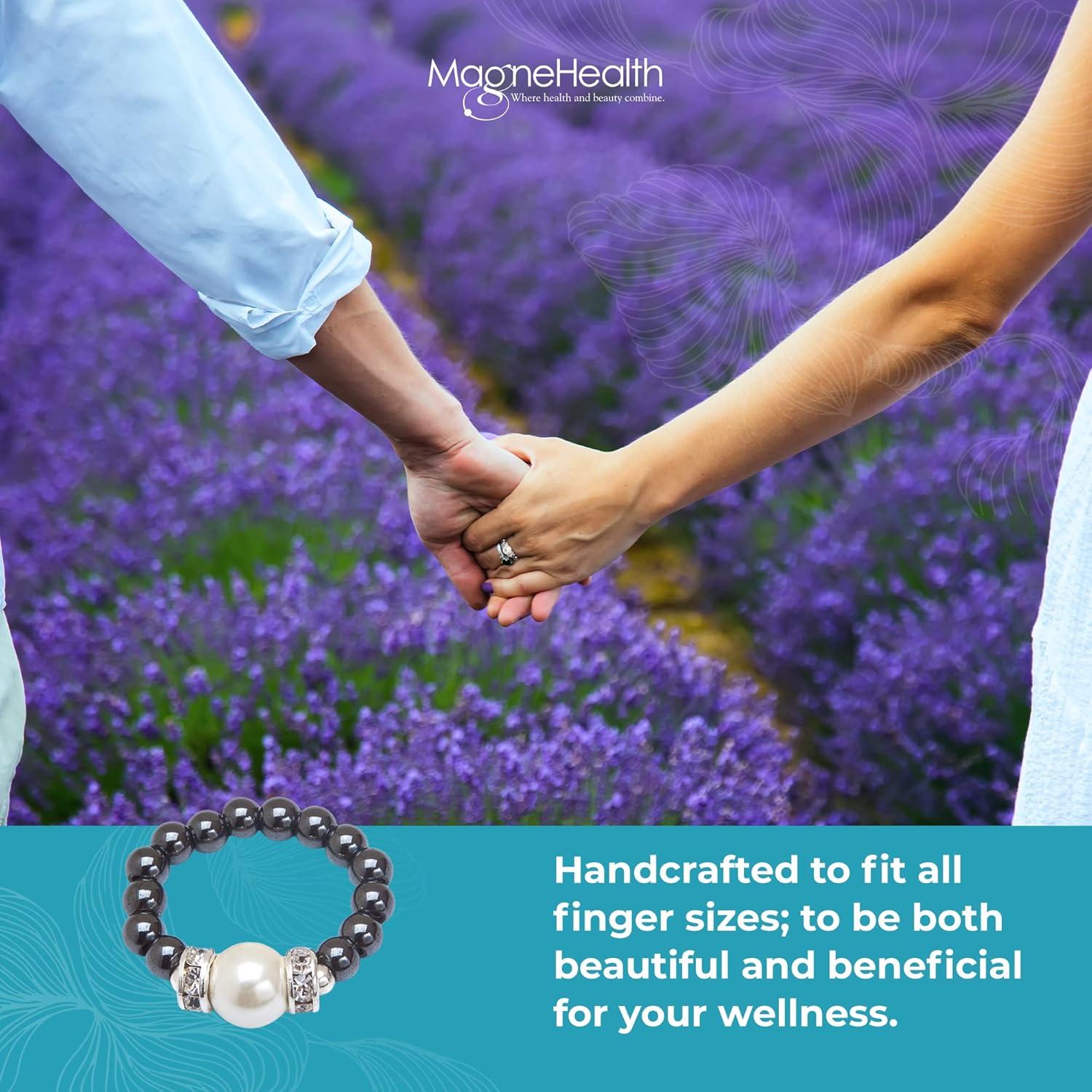 Anillo Magnético de Hematita Negra con Perla Blanca - Unisex