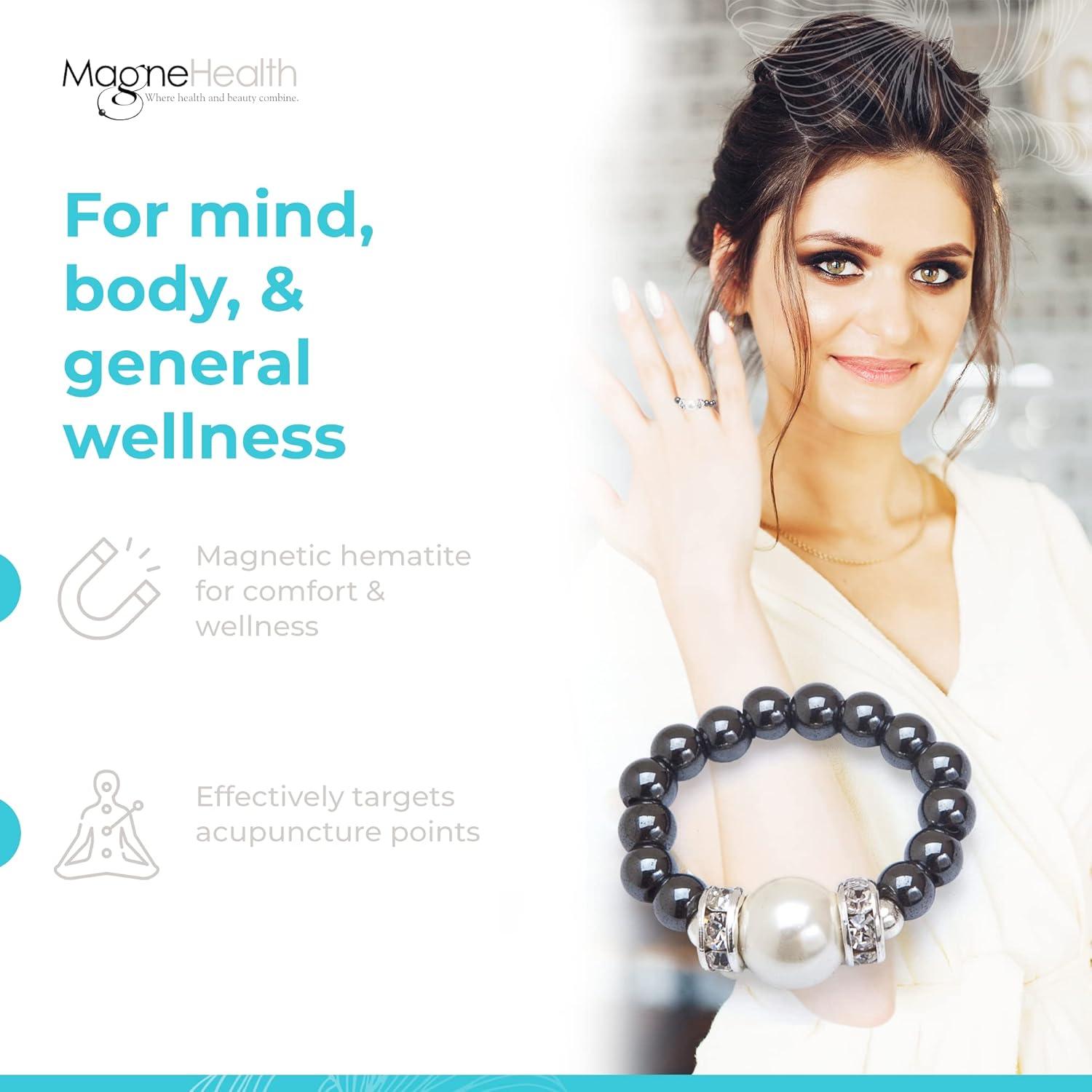 Anillo Magnético de Hematita Negra con Perla Blanca - Unisex