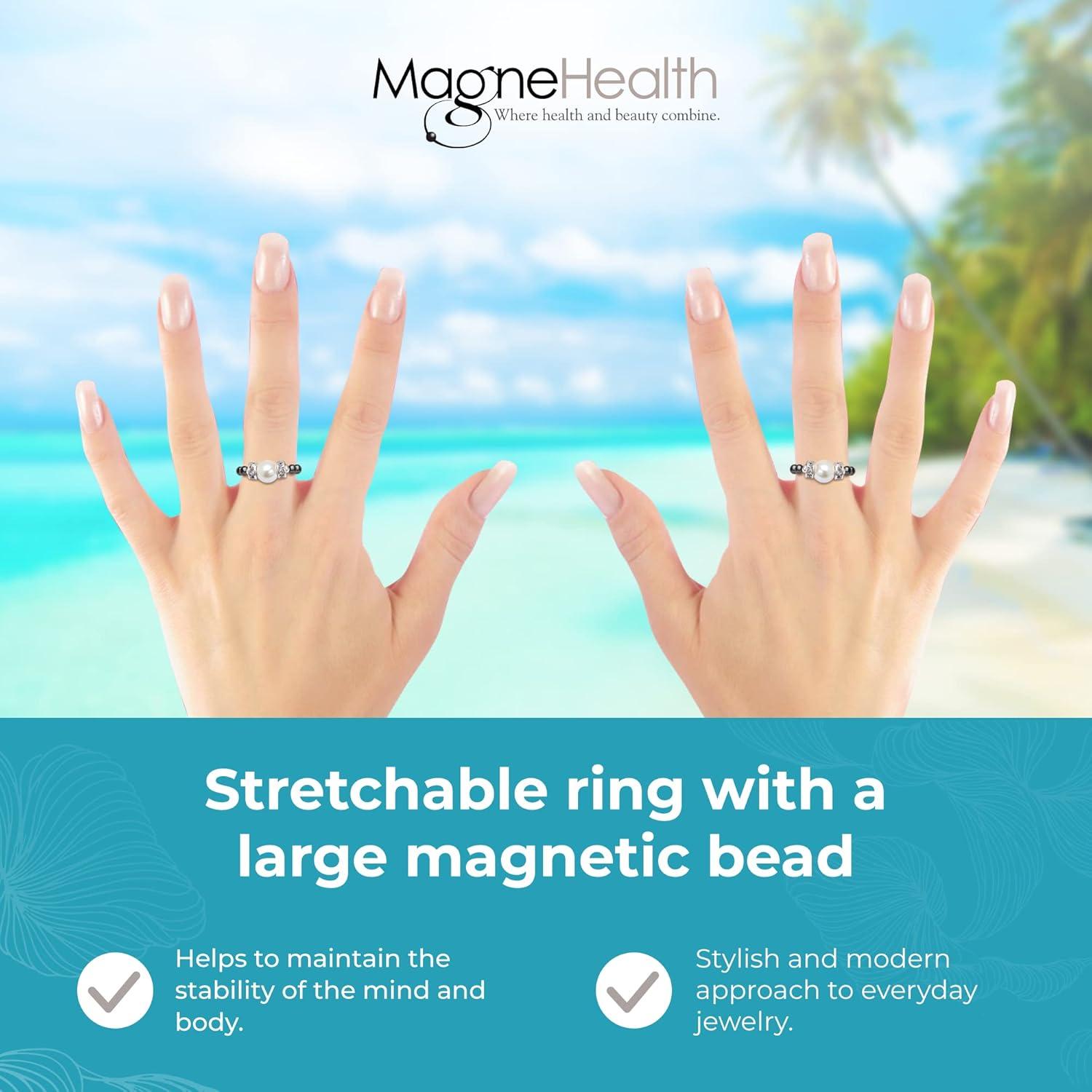 Anillo Magnético de Hematita Negra con Perla Blanca - Unisex