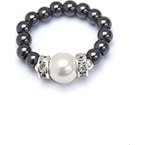Anillo Magnético de Hematita Negra con Perla Blanca - Unisex
