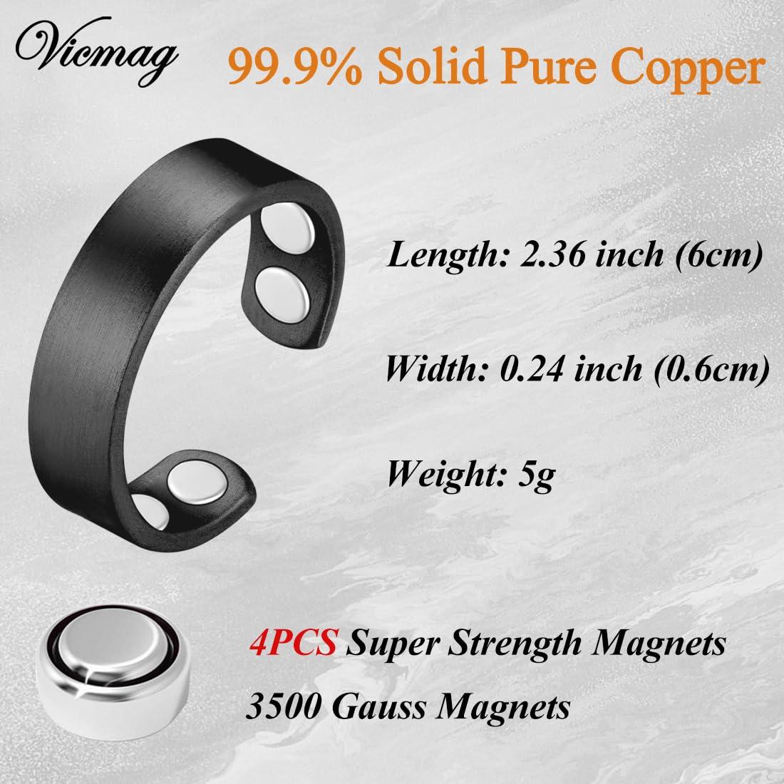 Anillos Magnéticos de Cobre Vicmag 99.9% Ajustables 4X Negro
