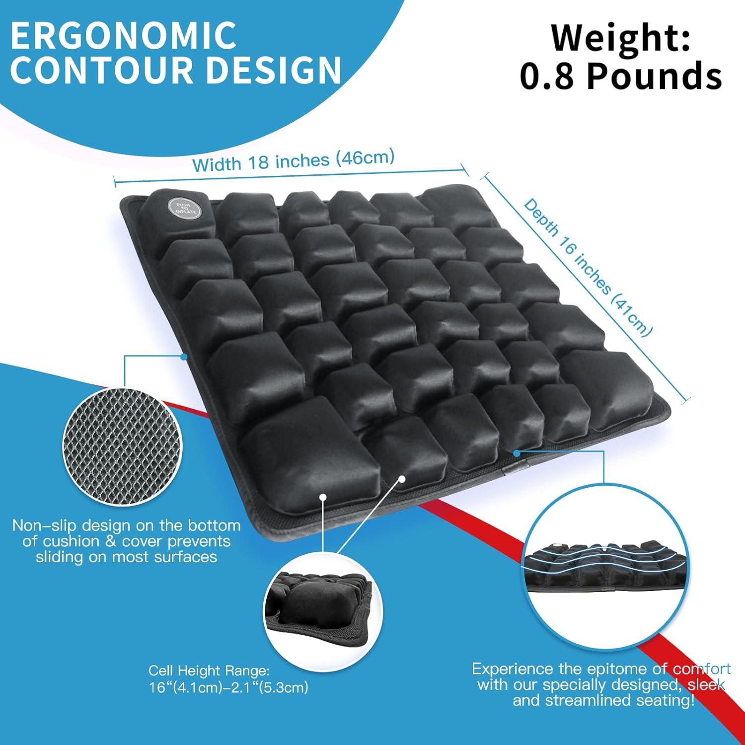 Cojín de Asiento Inflable ANMSVI Ajustable 45.7x40.6 cm Gris